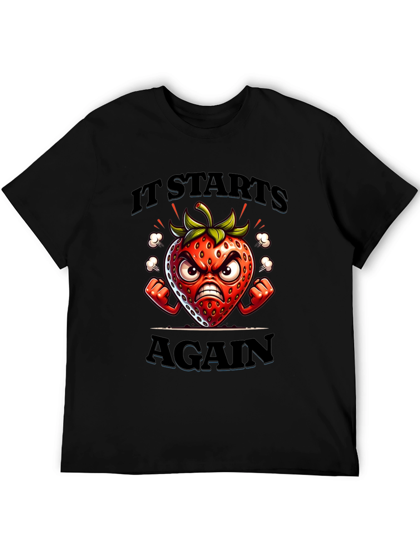 Angry Strawberry Cartoon Graphic T-Shirt