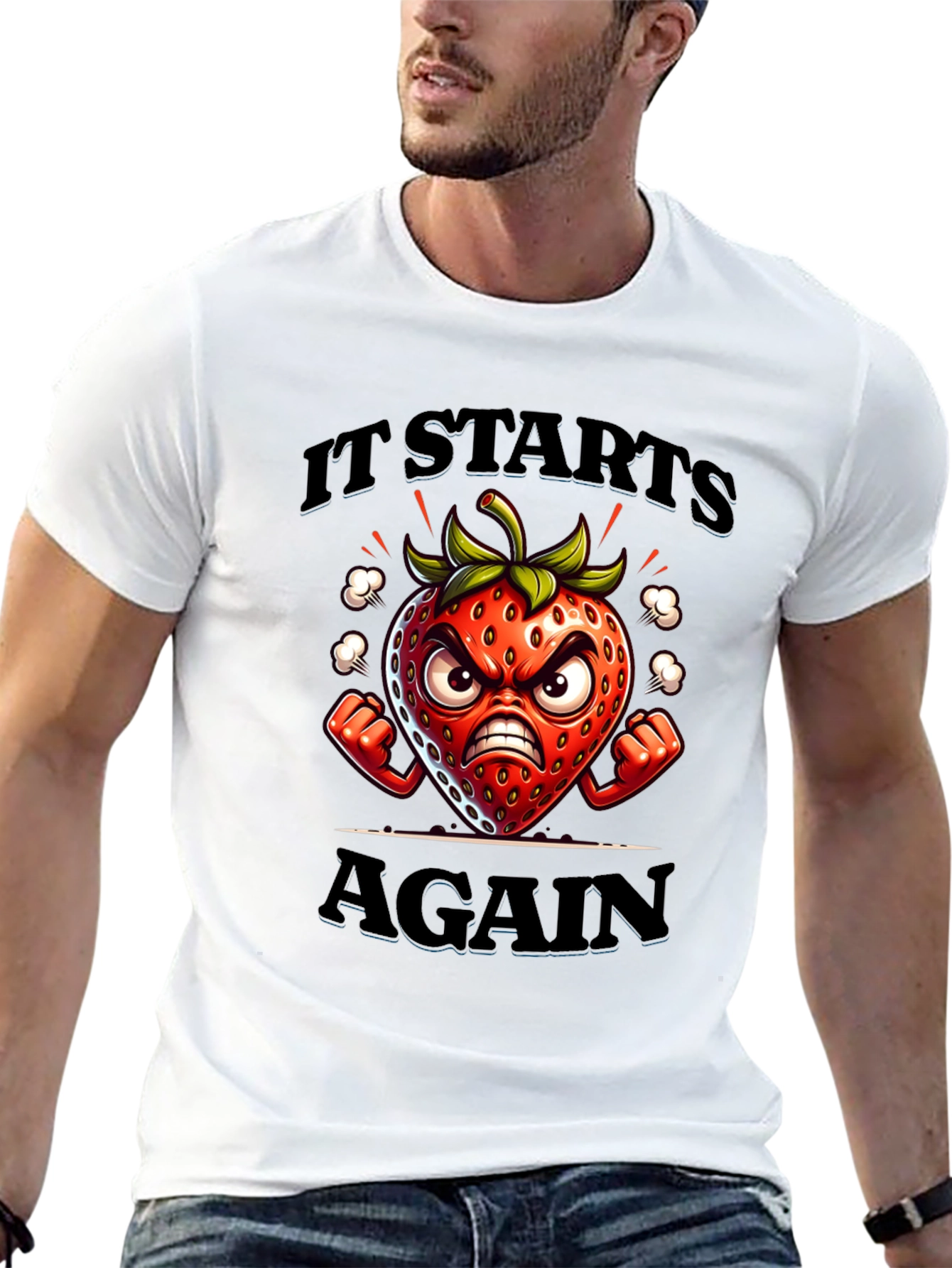 Angry Strawberry Cartoon Graphic T-Shirt