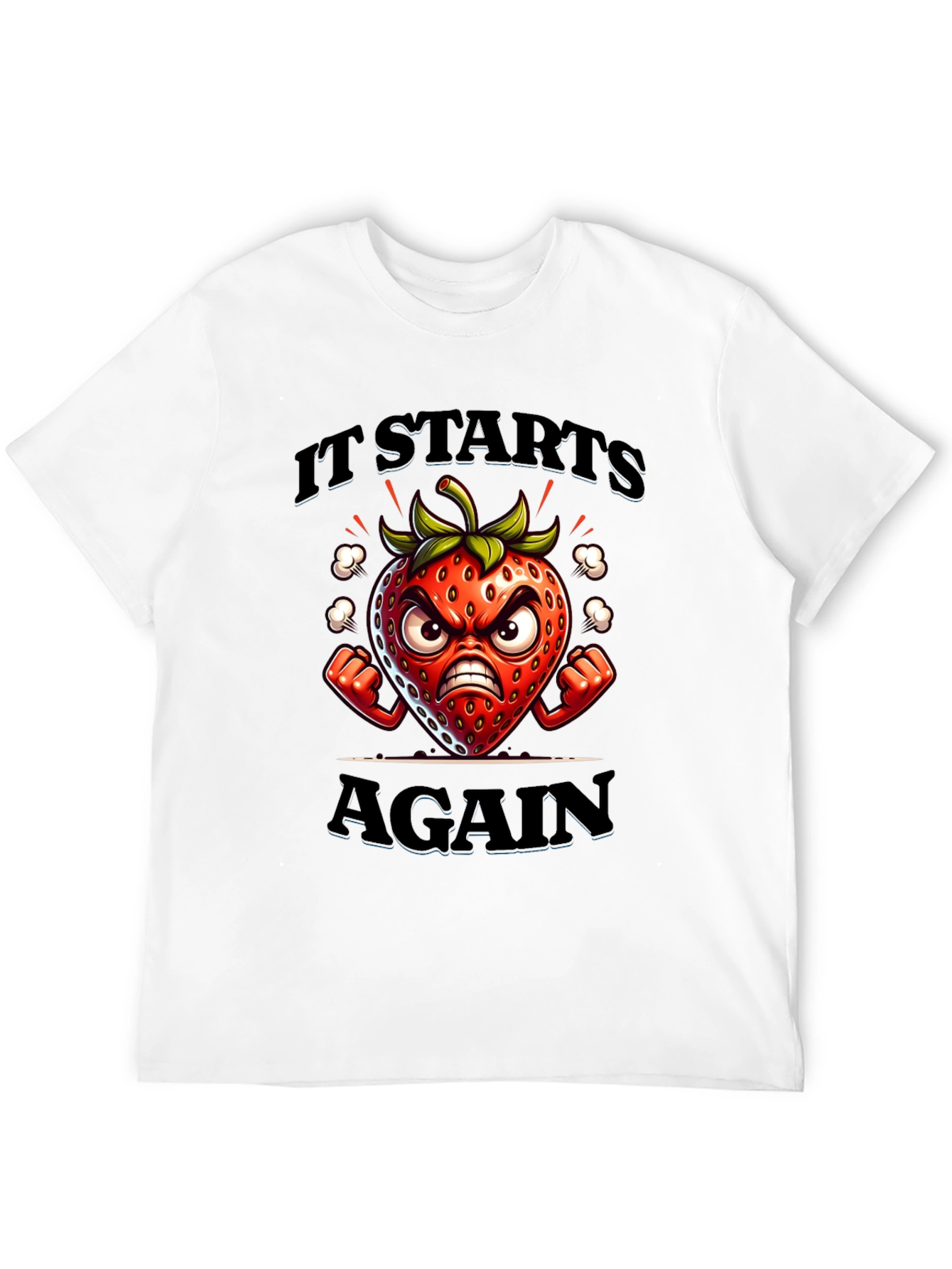 Angry Strawberry Cartoon Graphic T-Shirt