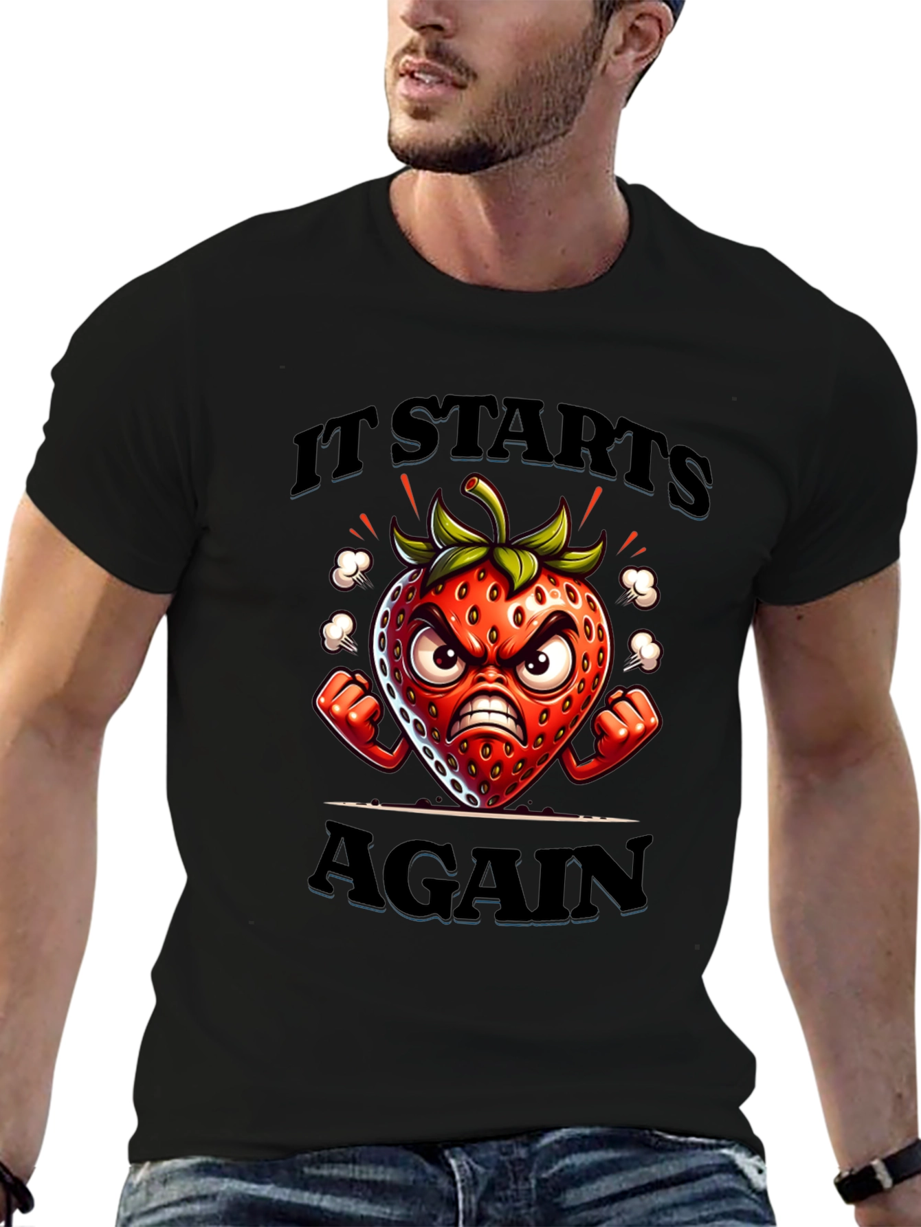 Angry Strawberry Cartoon Graphic T-Shirt