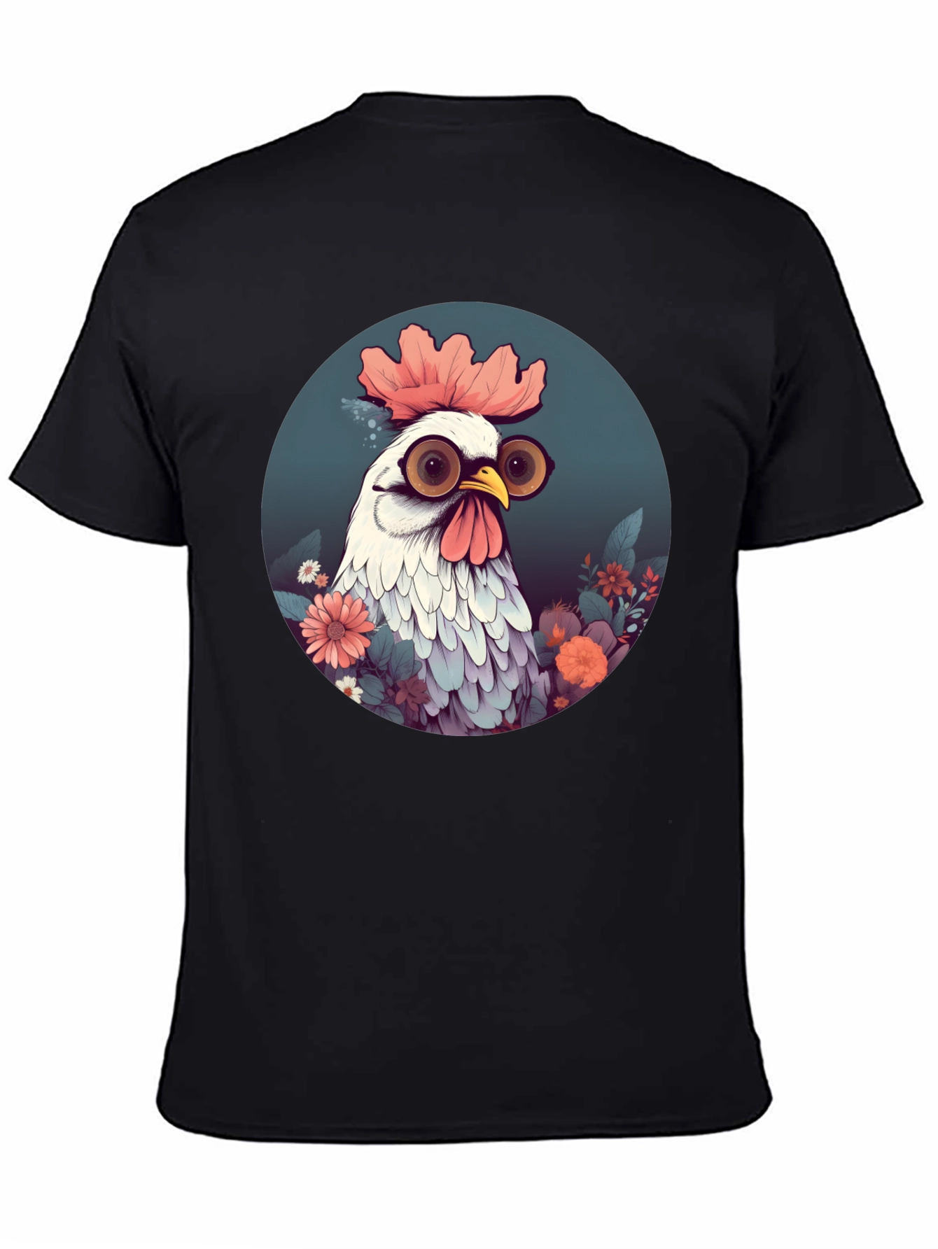 Quirky Chicken Graphic Tee - Round Neck Black