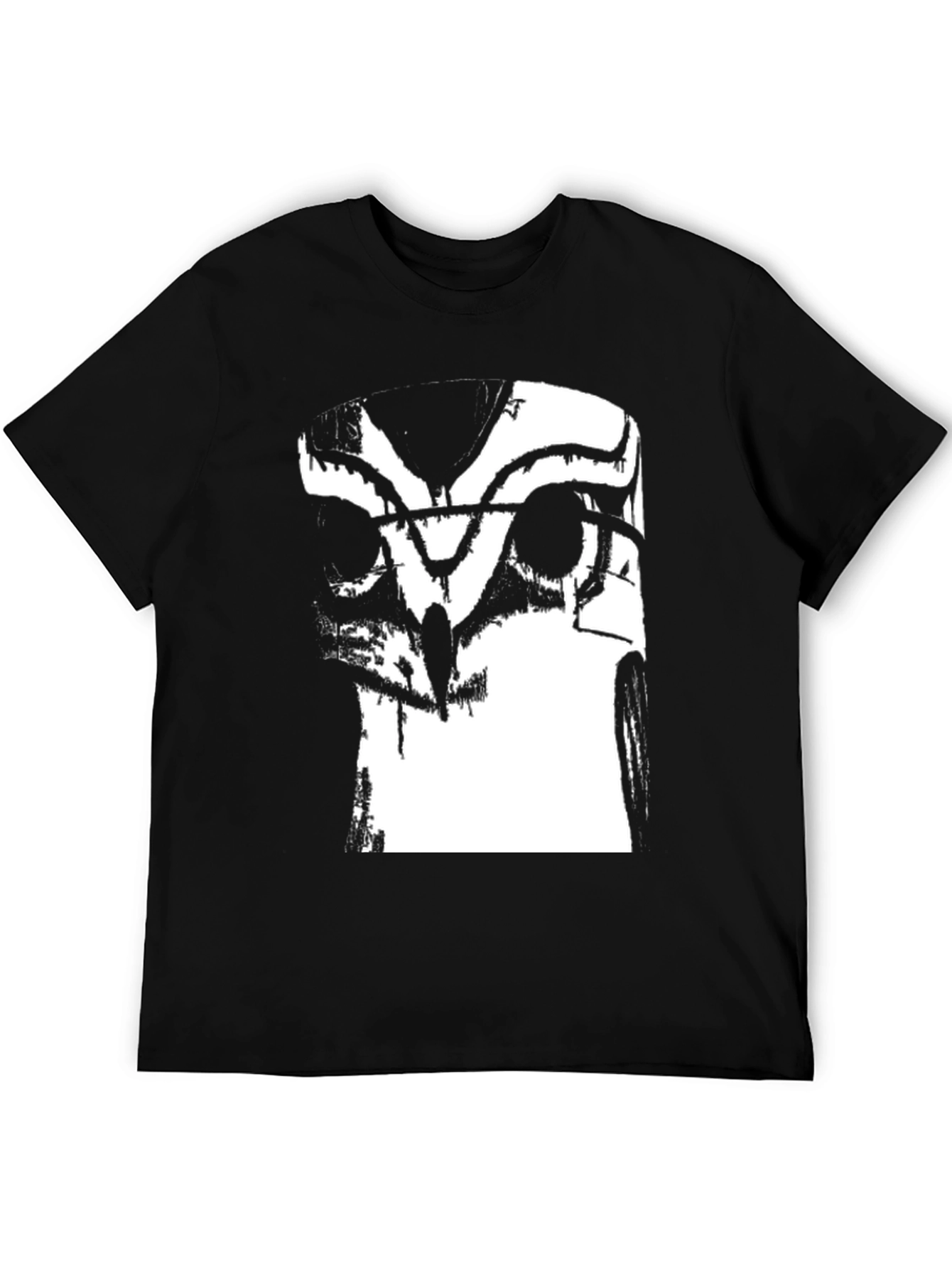 Abstract Owl Graphic Tee - Black Cotton Blend