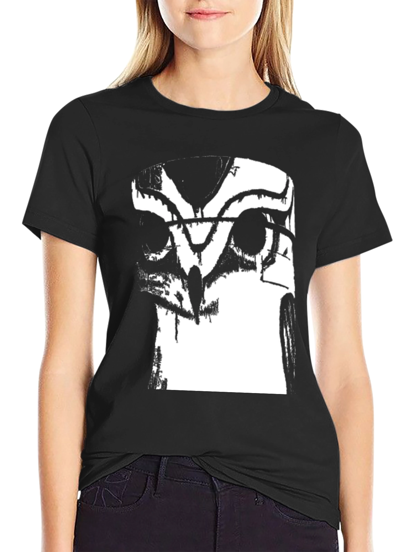 Abstract Owl Graphic Tee - Black Cotton Blend