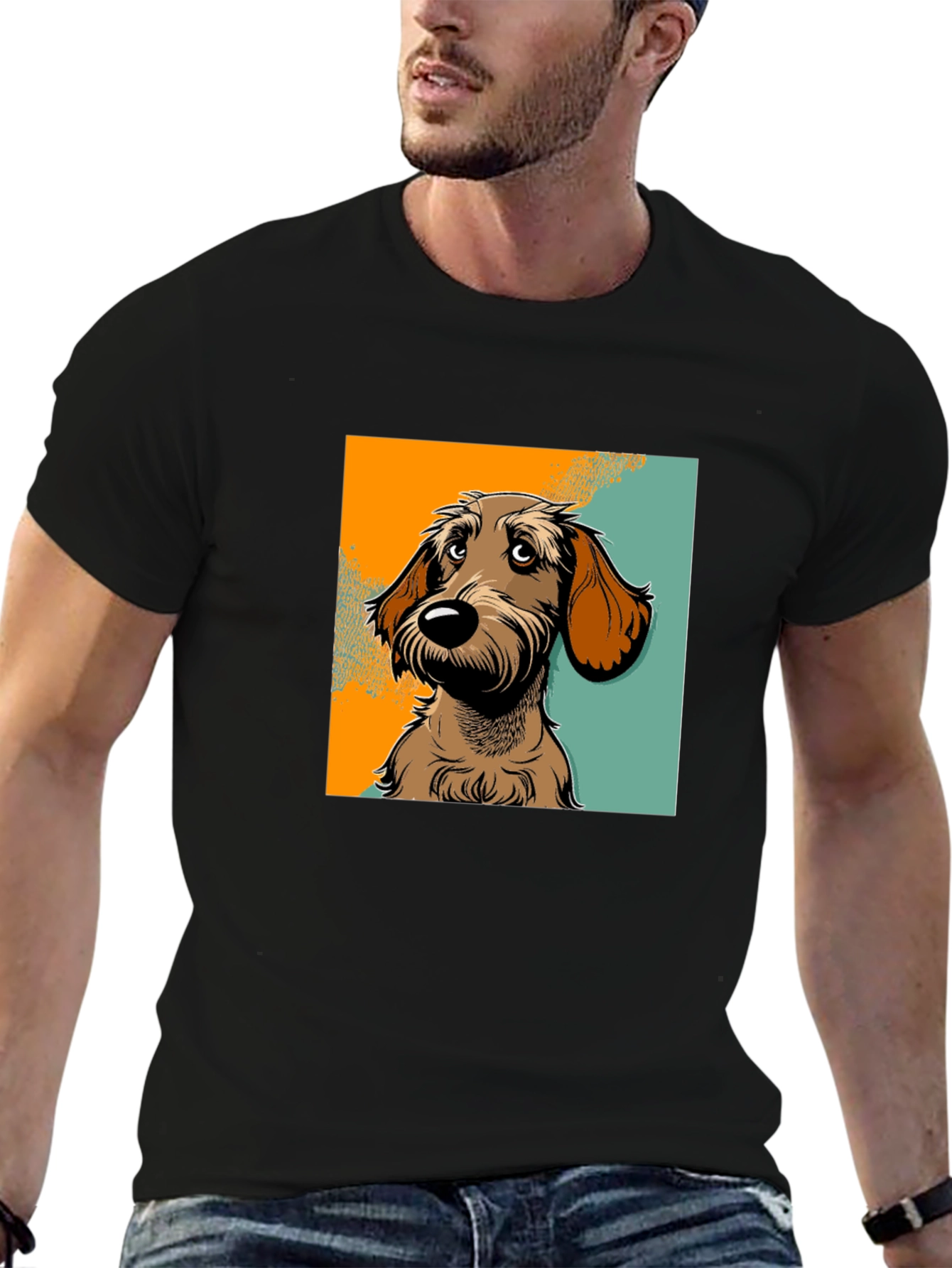 Dog Graphic T-Shirt - Black Short Sleeve Tee
