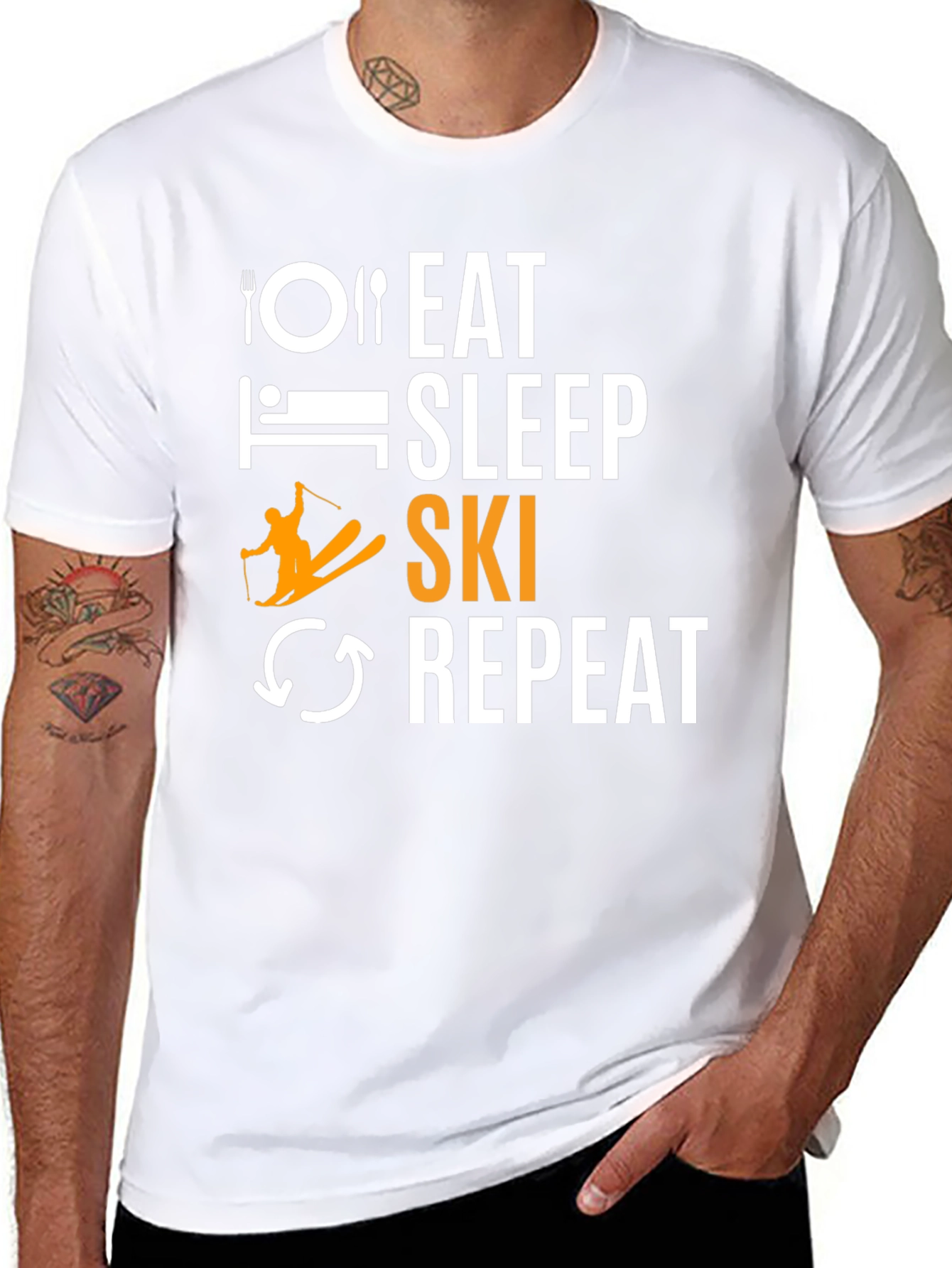 Eat Sleep Ski Repeat Black Graphic Tee