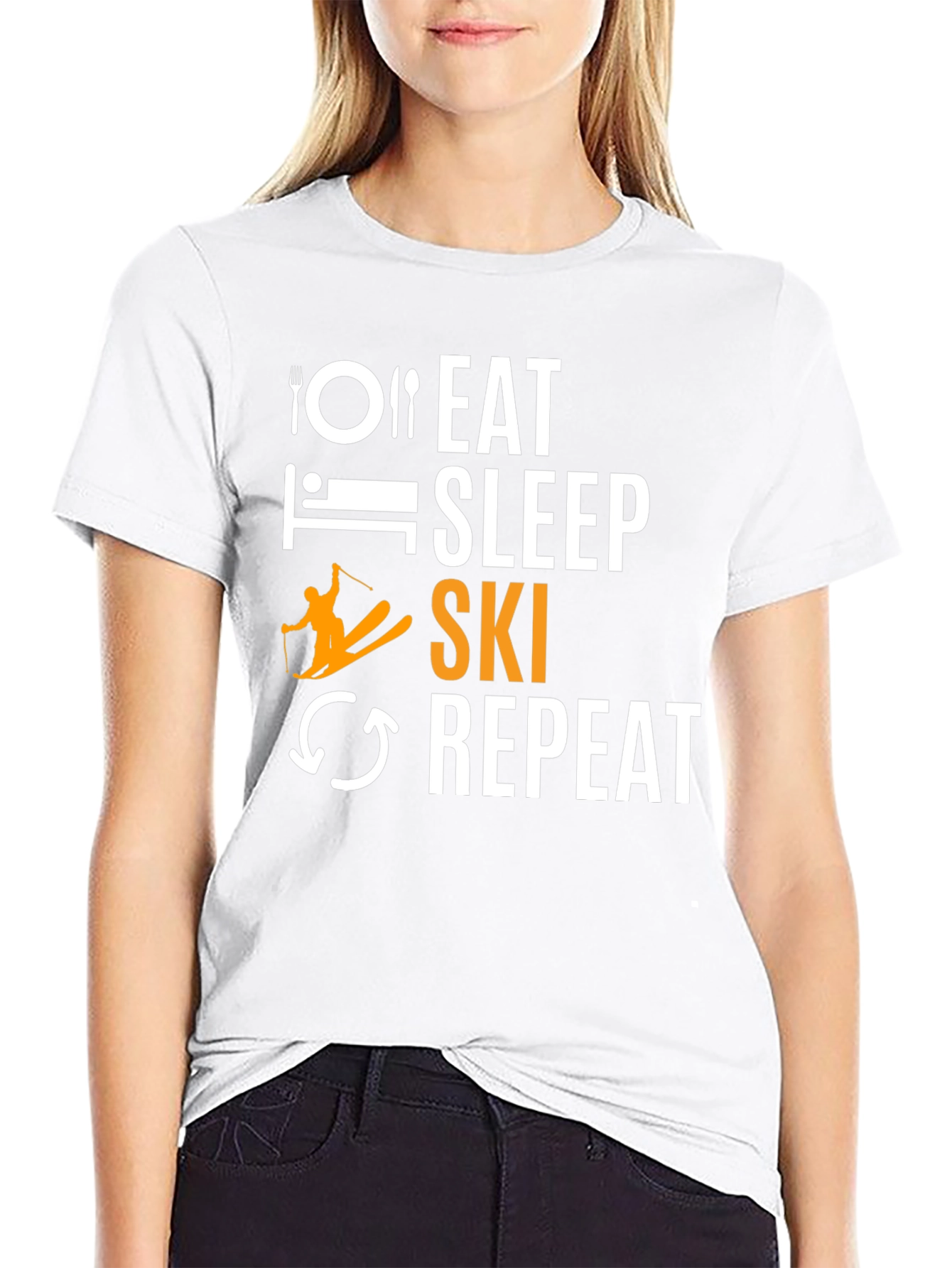 Eat Sleep Ski Repeat Black Graphic Tee