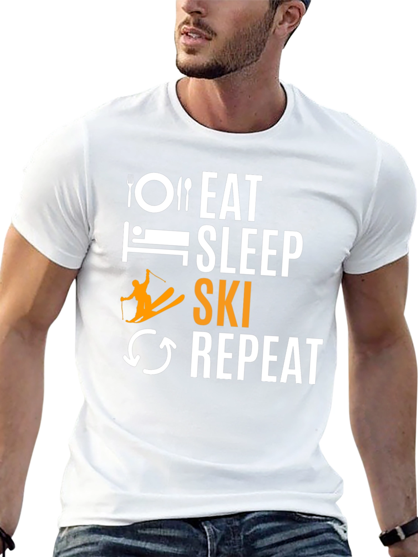 Eat Sleep Ski Repeat Black Graphic Tee