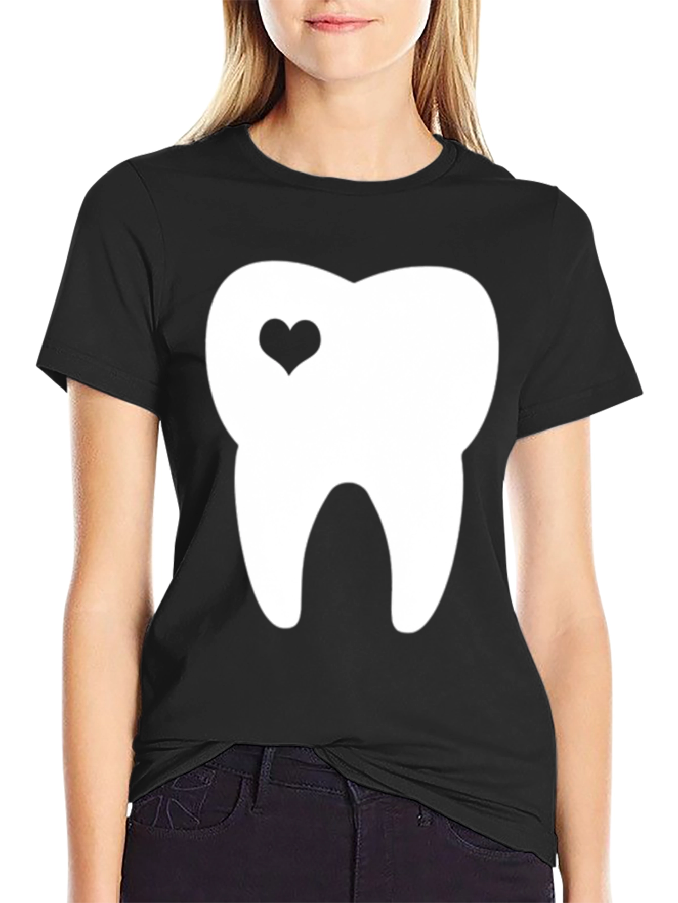 Tooth With Heart Graphic Tee - Black