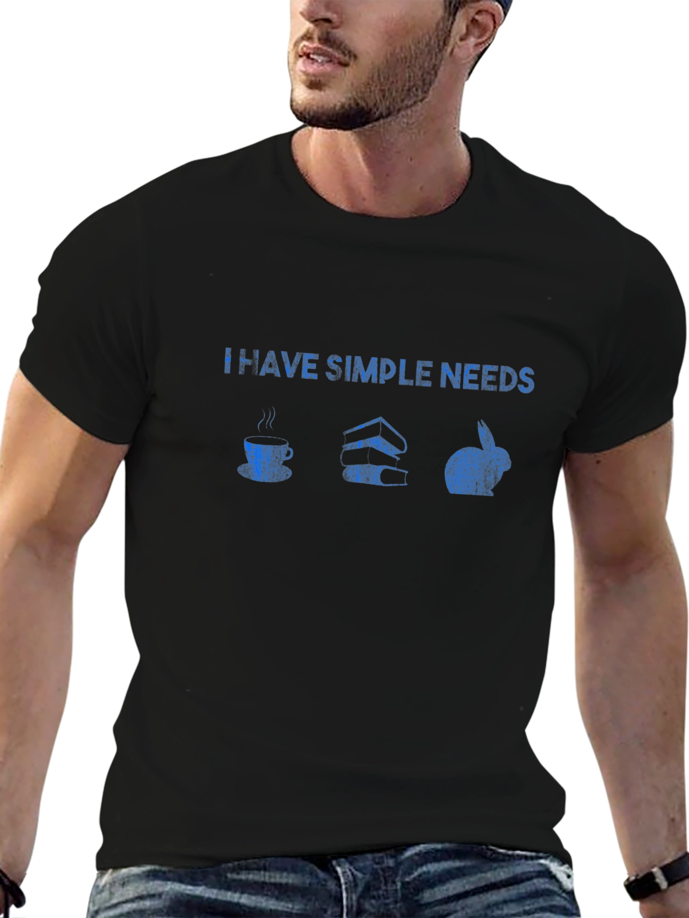 Simple Needs T-Shirt: Coffee Books & Rabbits