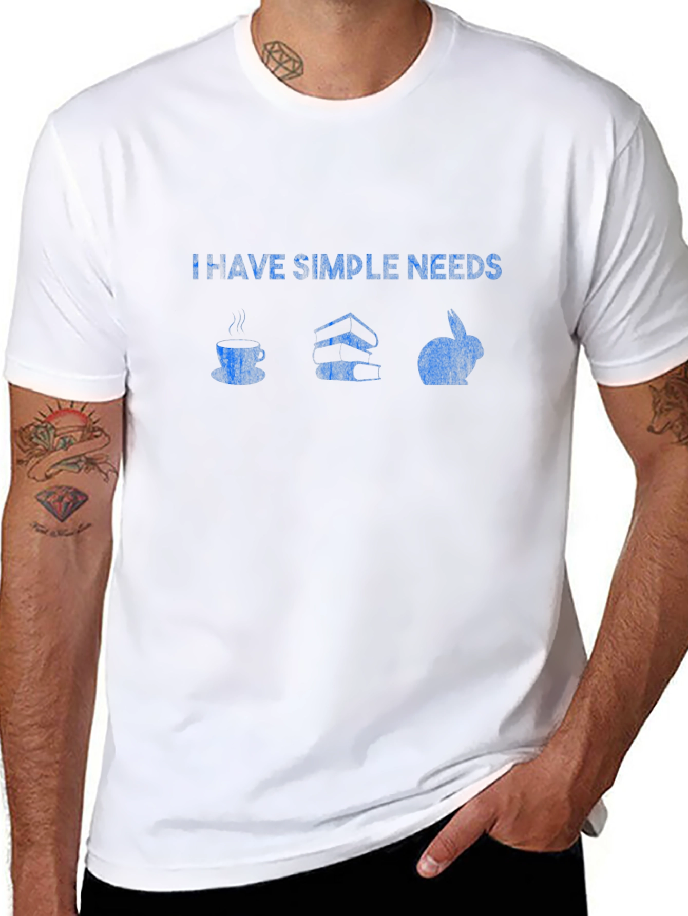 Simple Needs T-Shirt: Coffee Books & Rabbits