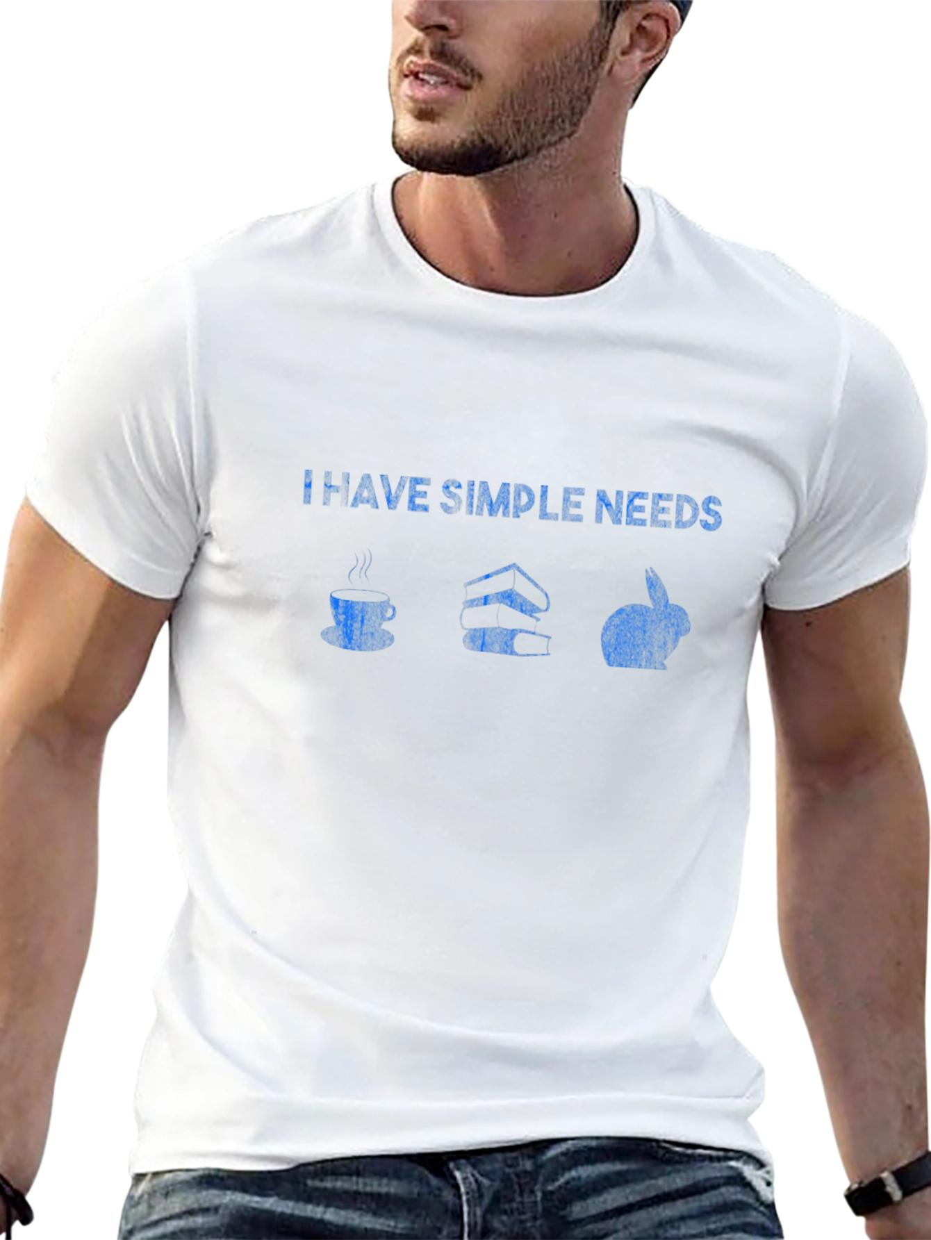 Simple Needs T-Shirt: Coffee Books & Rabbits