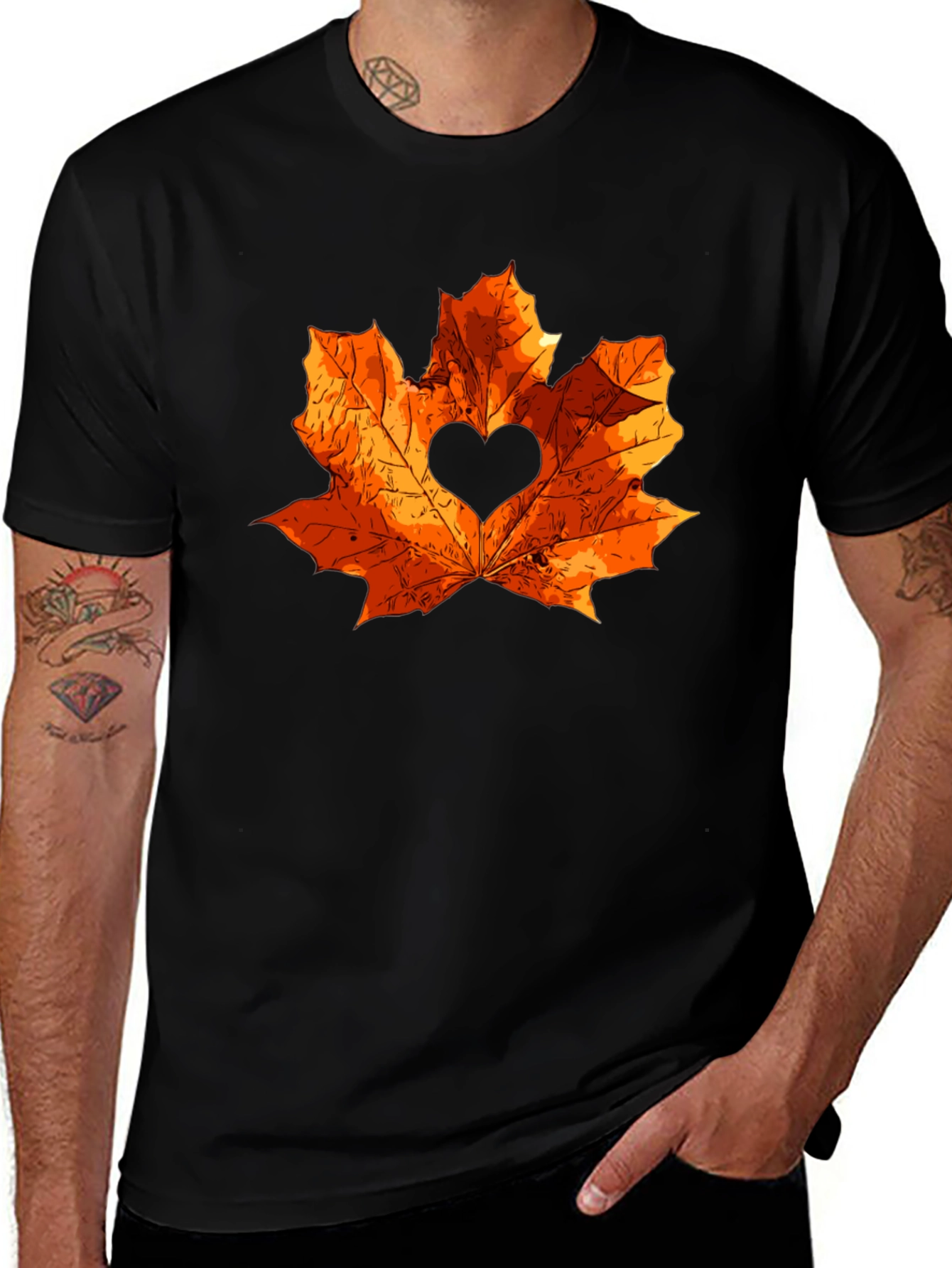 Autumn Love Maple Leaf Black T-Shirt