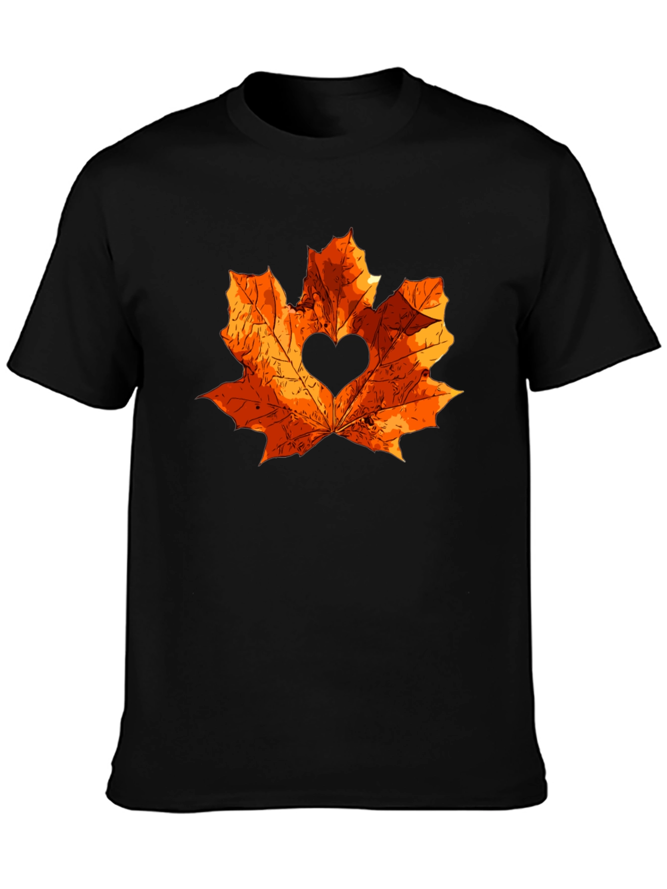 Autumn Love Maple Leaf Black T-Shirt