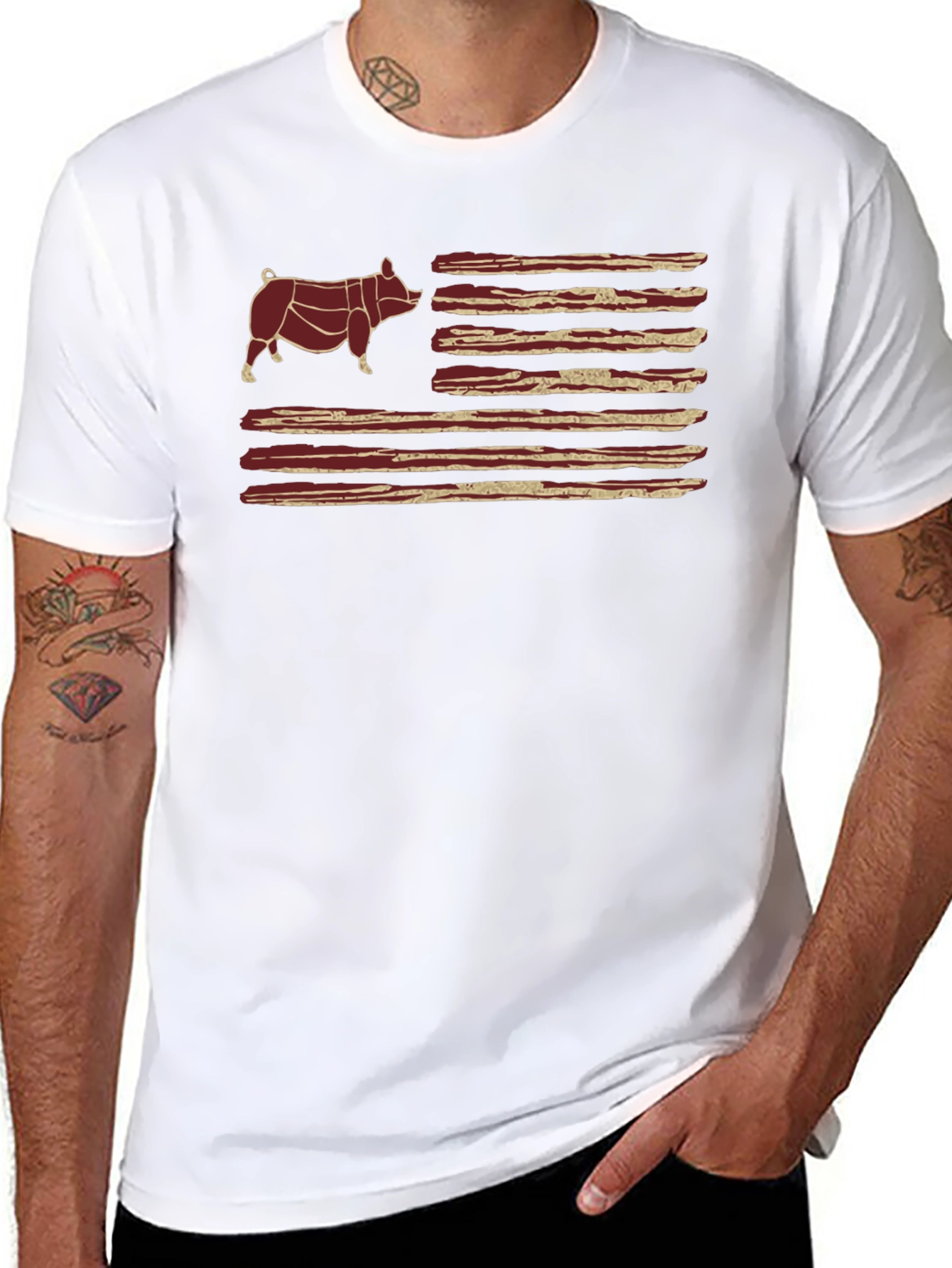 Bacon Flag Pig T-Shirt - BBQ Lovers Tee