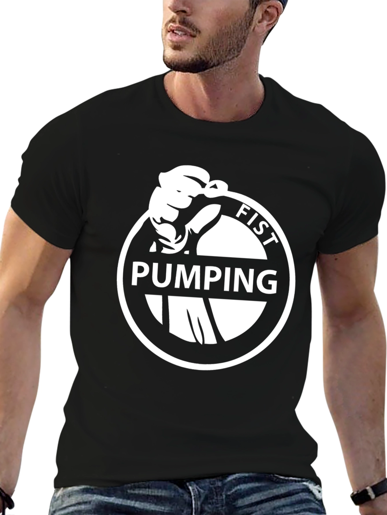 Fist Pumping Design Tee - Black Graphic T-Shirt
