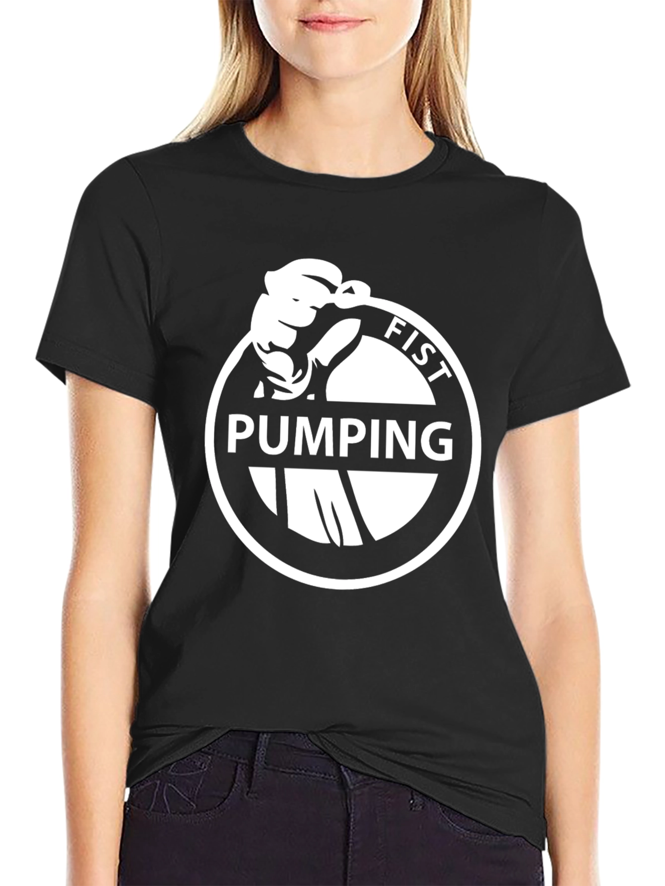 Fist Pumping Design Tee - Black Graphic T-Shirt