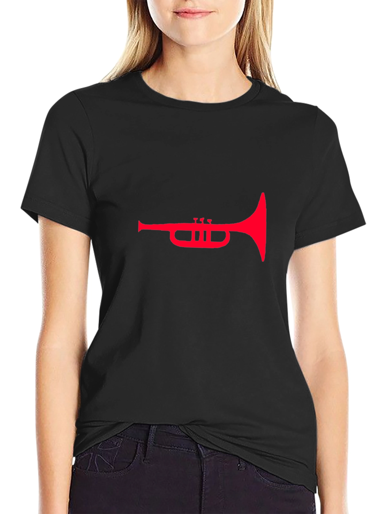 Red Trumpet Graphic Tee - Stylish Black T-Shirt