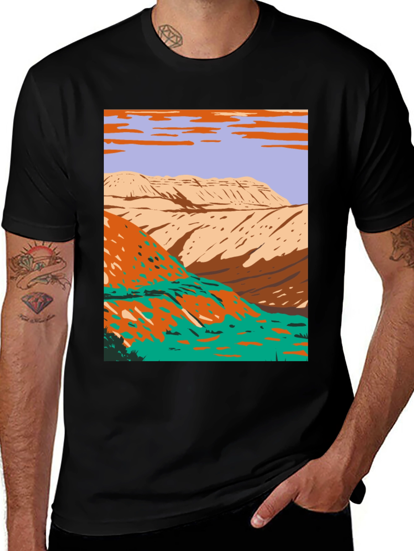 Retro Landscape Graphic Tee - Black