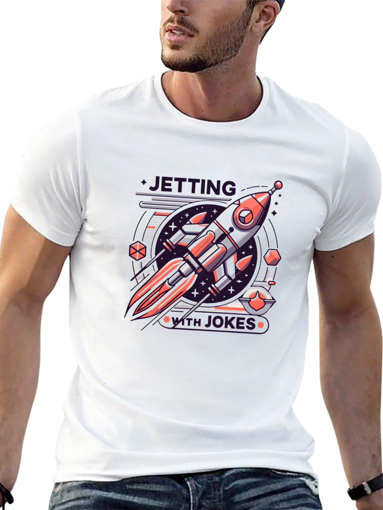 Retro Rocket Graphic Tee - Black Cotton Blend T-Shirt