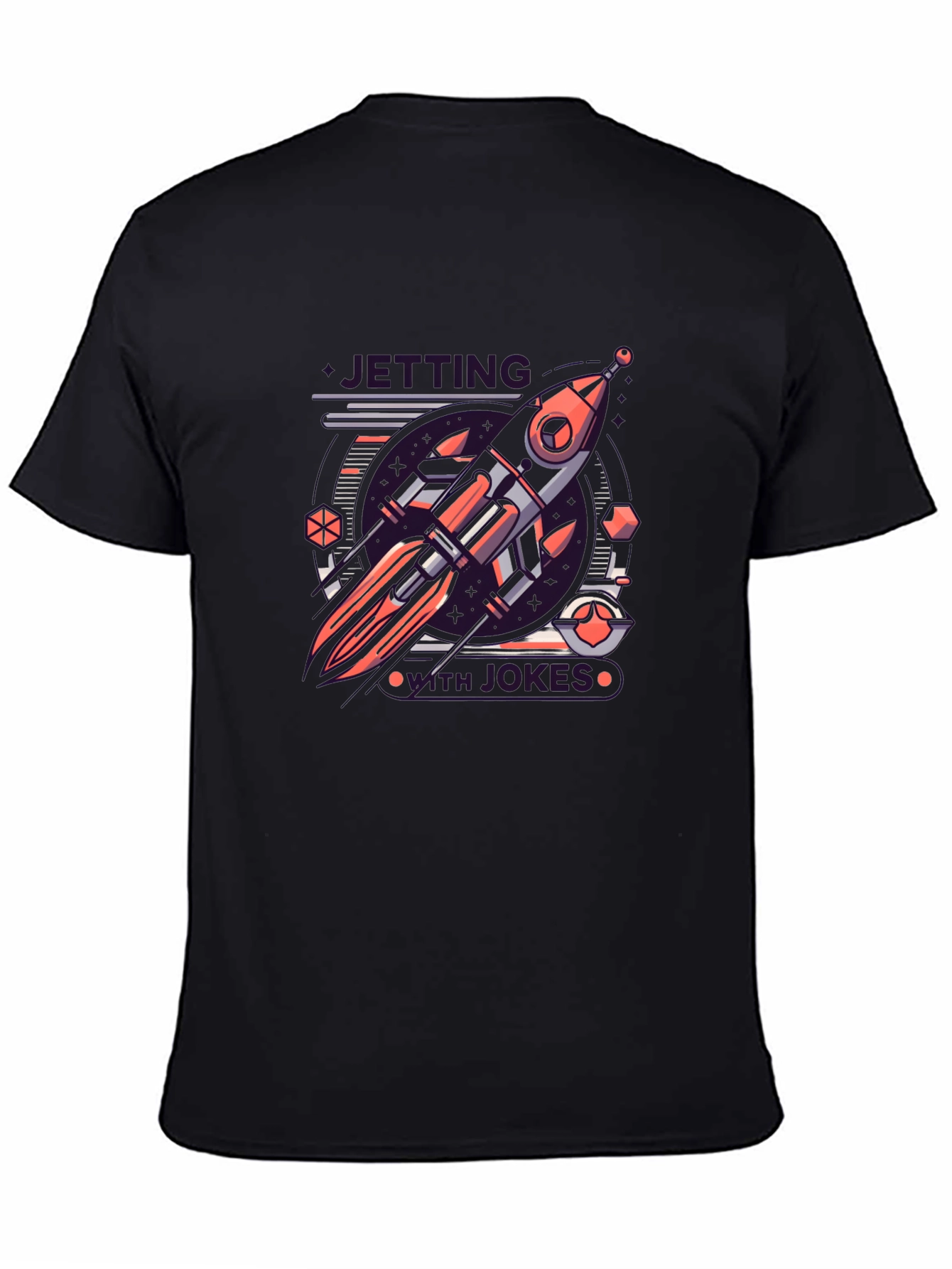 Retro Rocket Graphic Tee - Black Cotton Blend T-Shirt