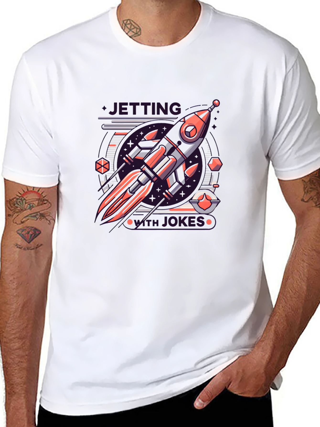 Retro Rocket Graphic Tee - Black Cotton Blend T-Shirt