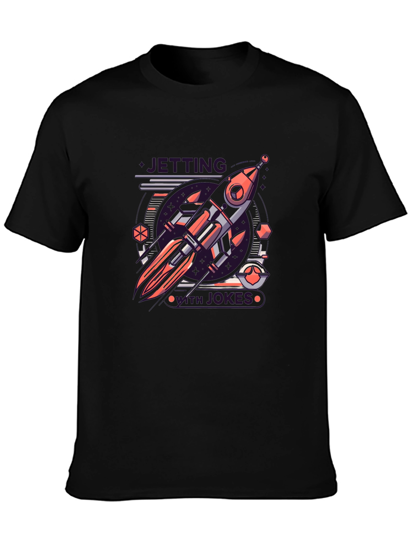Retro Rocket Graphic Tee - Black Cotton Blend T-Shirt