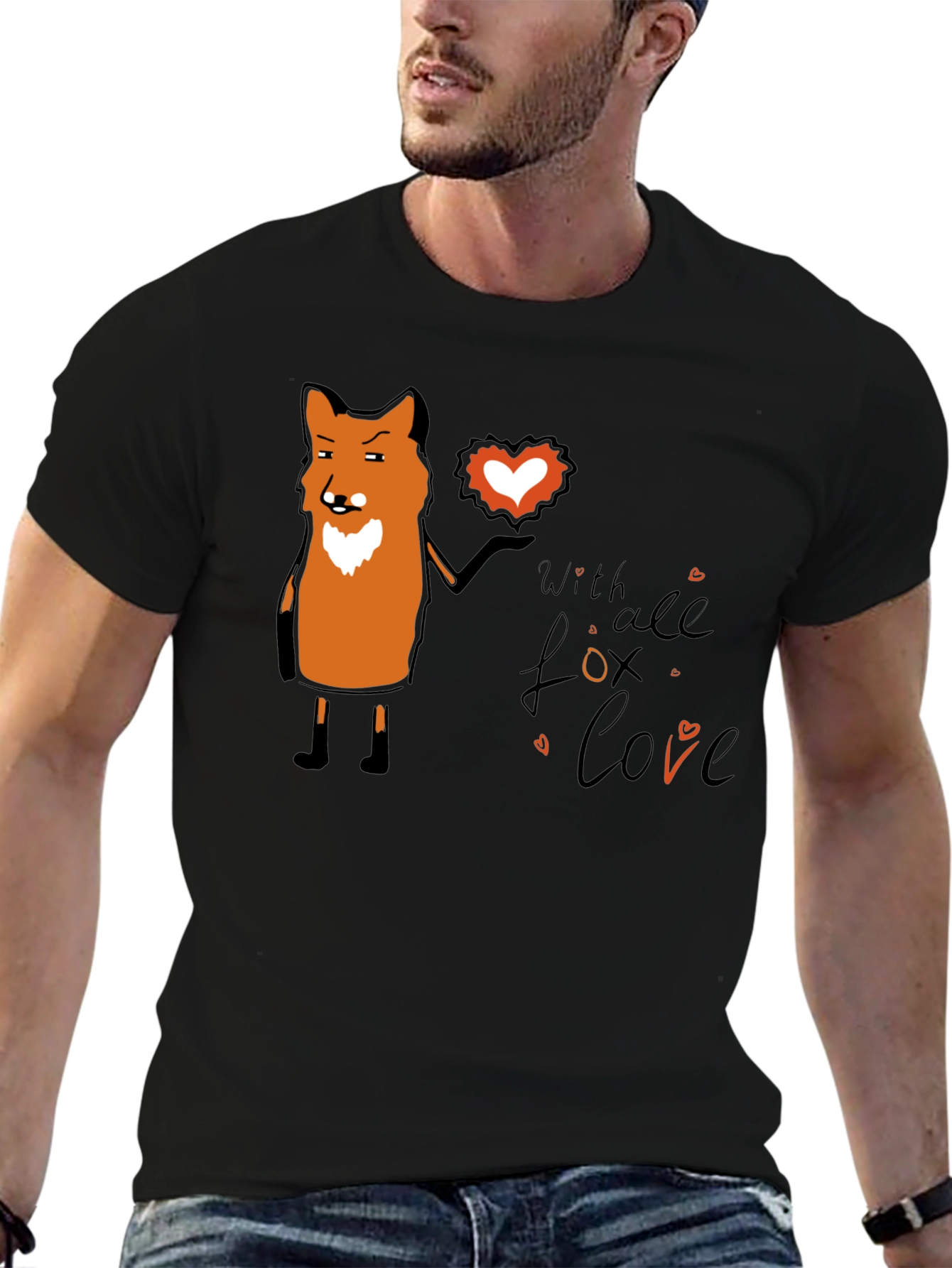 Fox Love Graphic T-Shirt - Black Unisex Tee