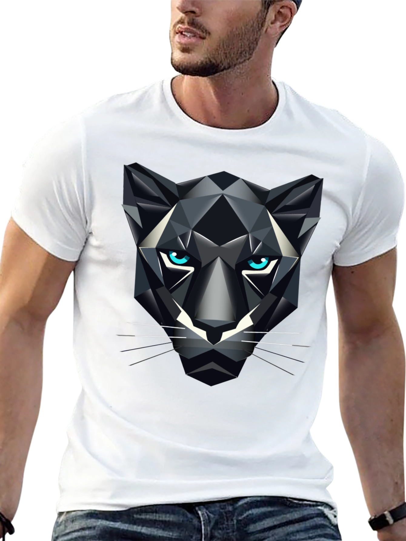 Geometric Panther Graphic Tee - Bold Black T-Shirt