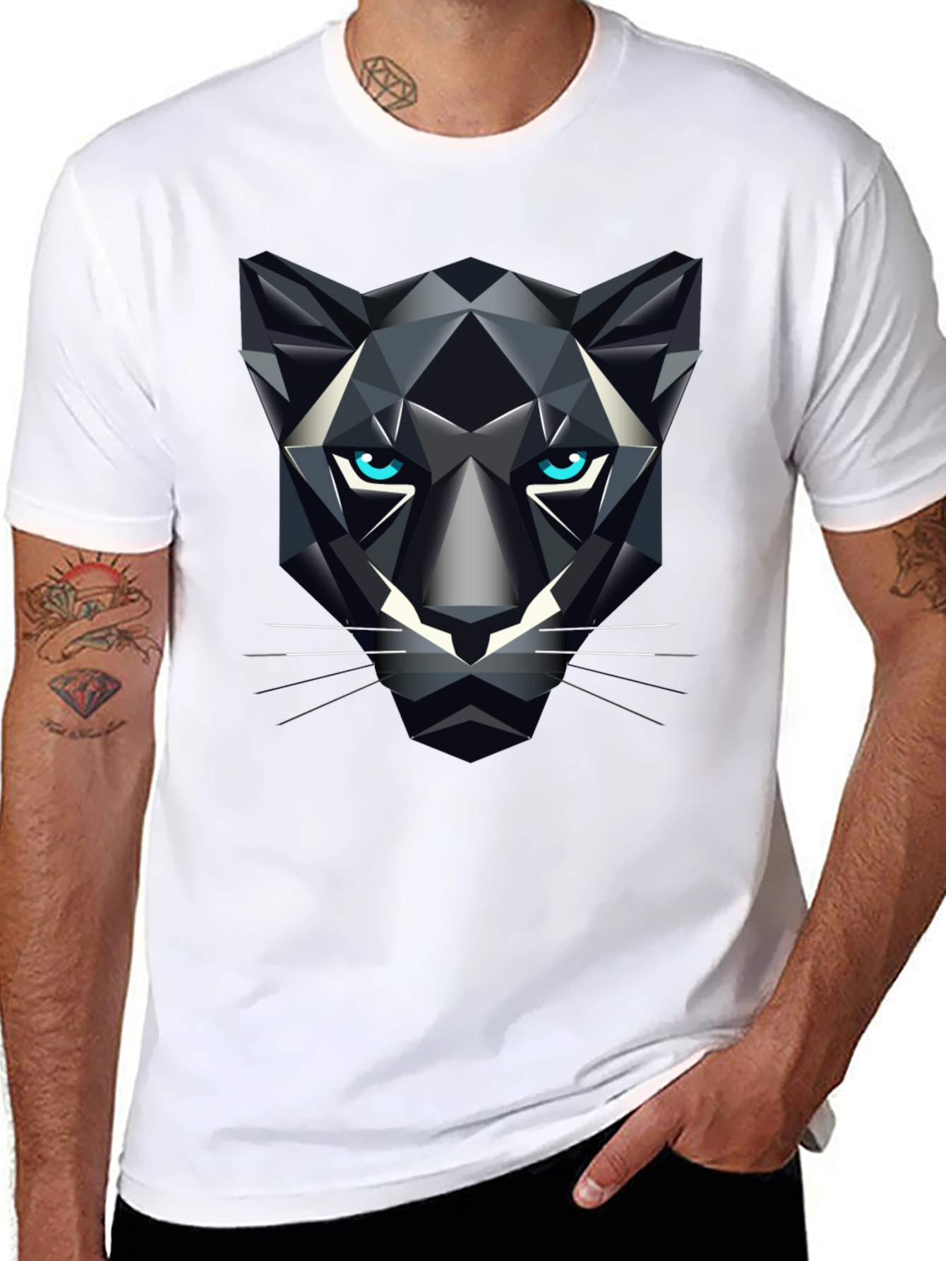 Geometric Panther Graphic Tee - Bold Black T-Shirt