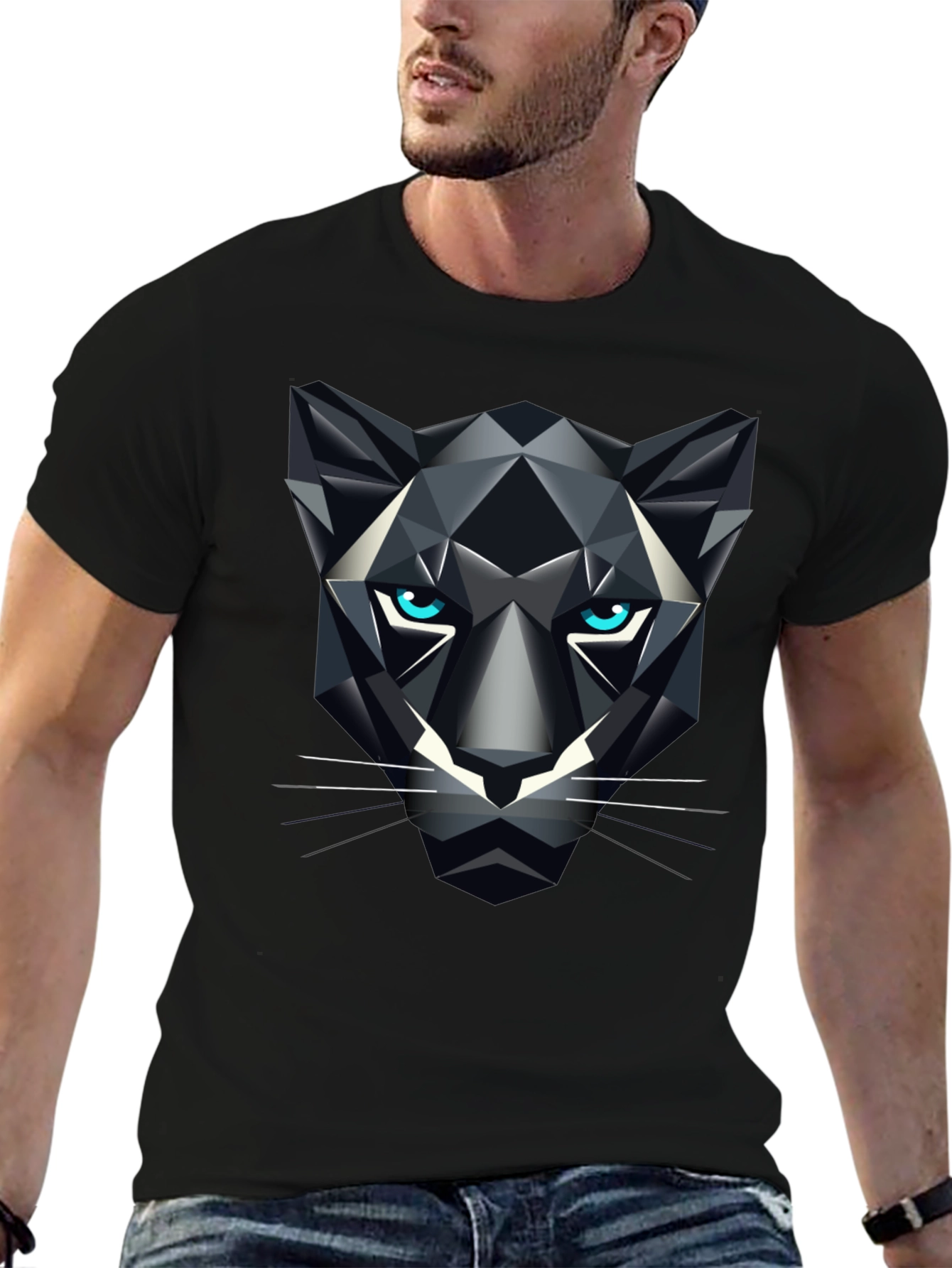Geometric Panther Graphic Tee - Bold Black T-Shirt