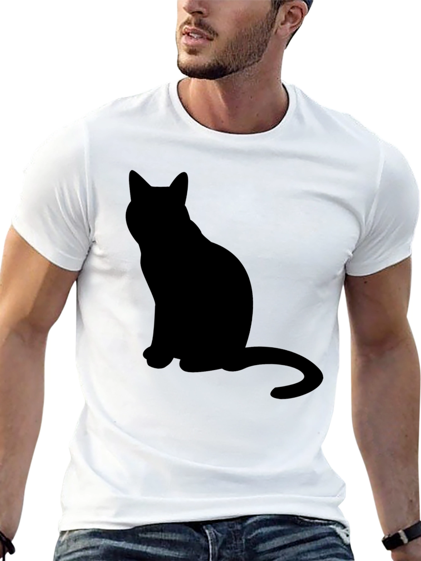 Mens Black Cat Silhouette T-Shirt