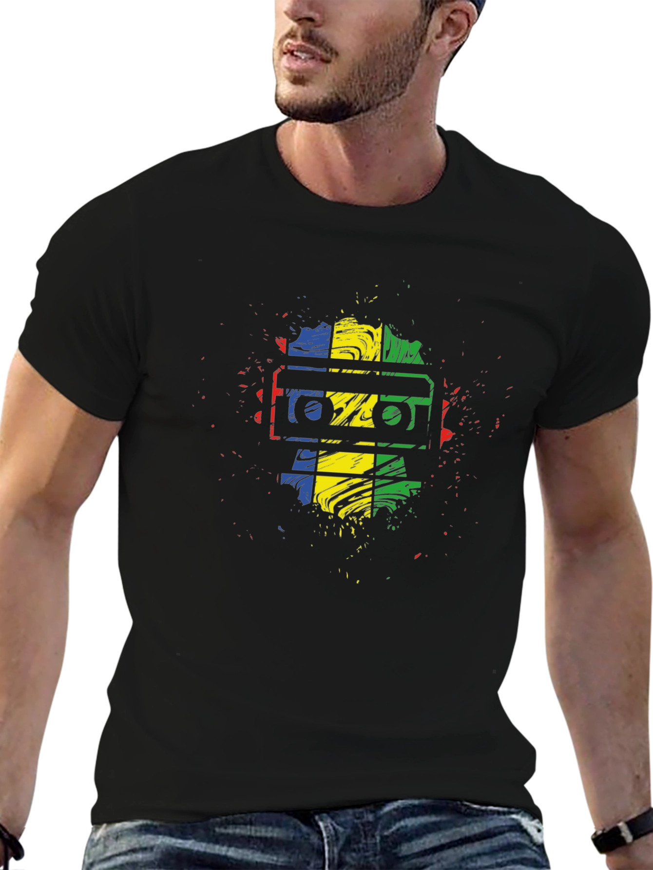 Retro Cassette Tape Graphic Tee - Black Cotton Shirt