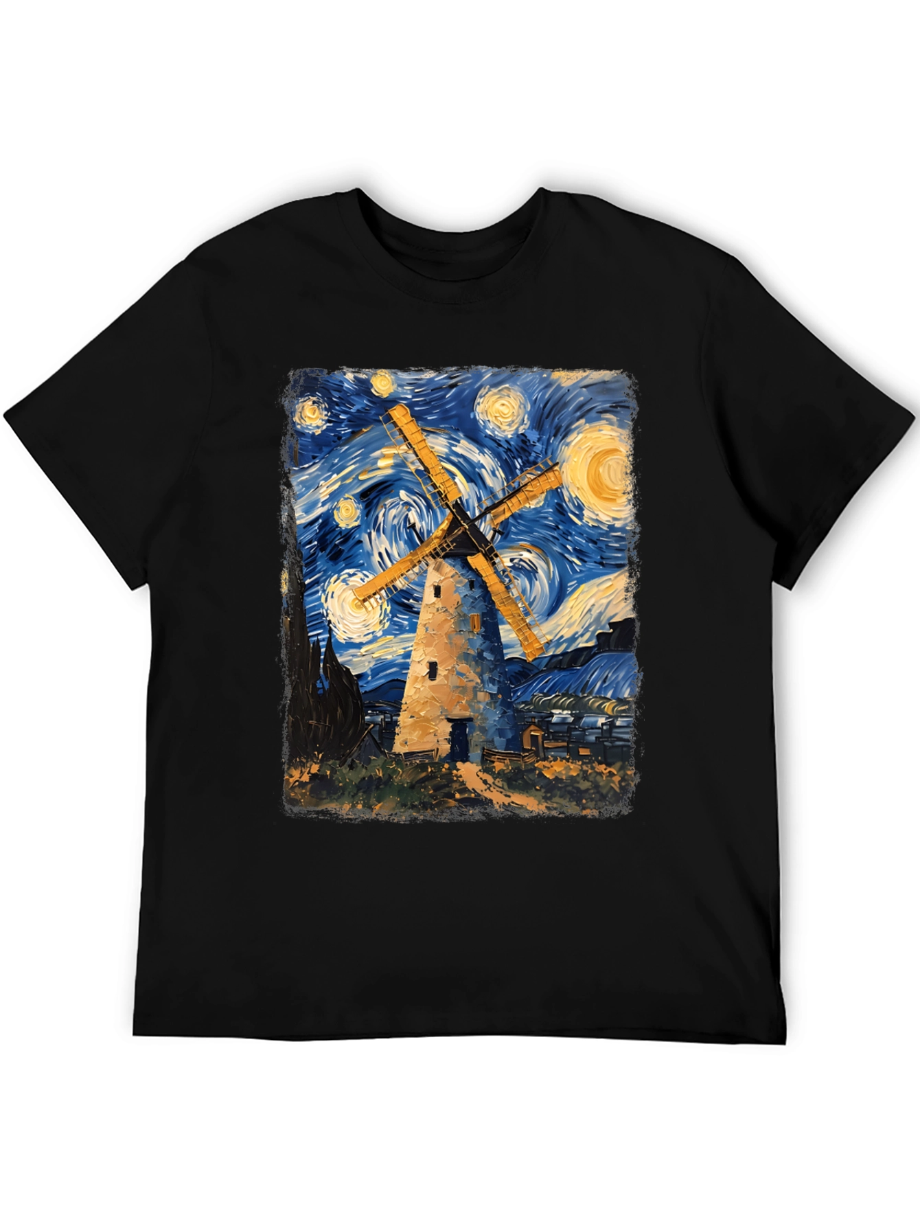 Starry Night Windmill Graphic T-Shirt