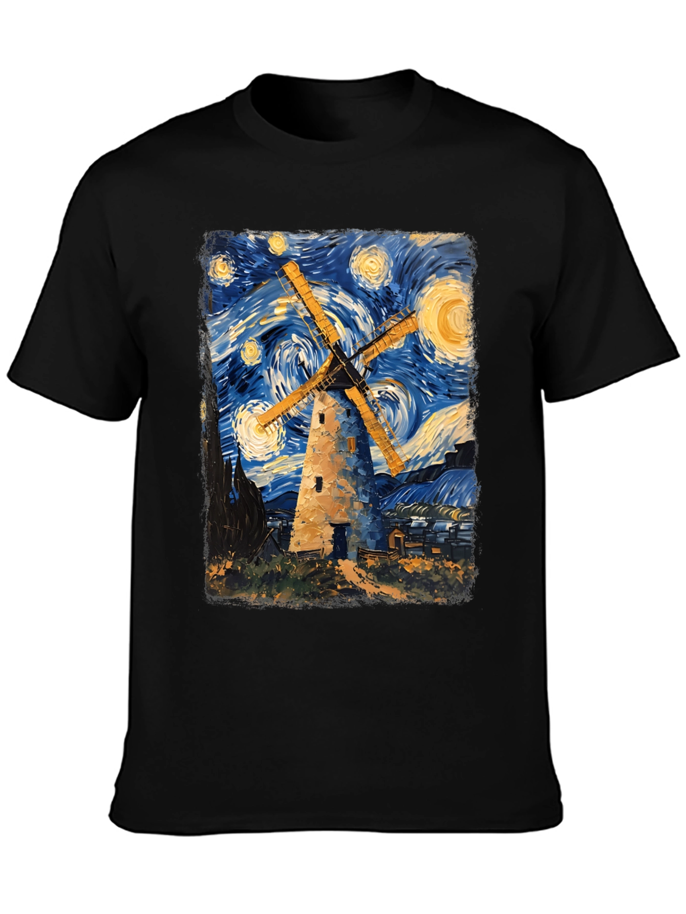 Starry Night Windmill Graphic T-Shirt