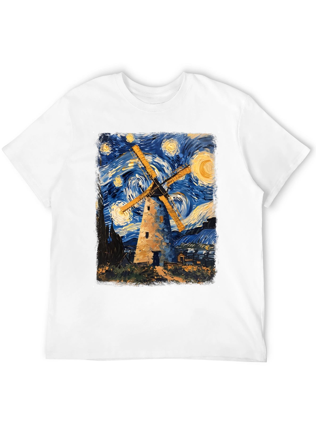 Starry Night Windmill Graphic T-Shirt