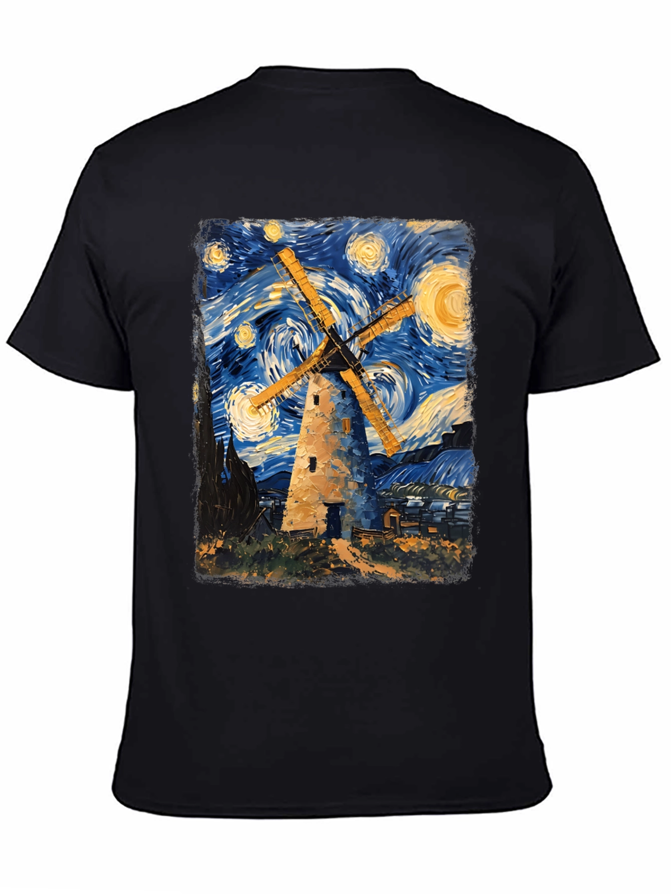 Starry Night Windmill Graphic T-Shirt