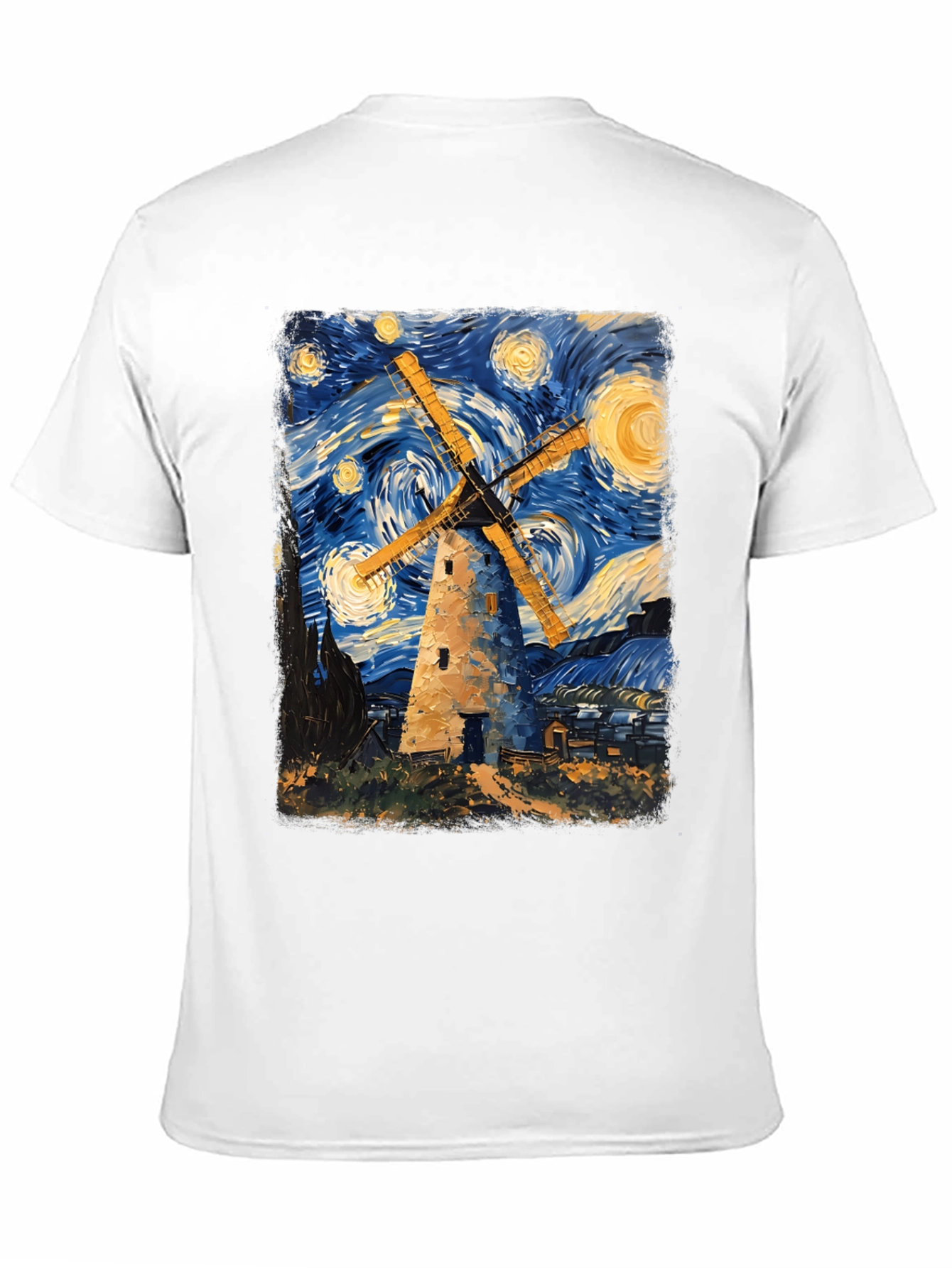 Starry Night Windmill Graphic T-Shirt