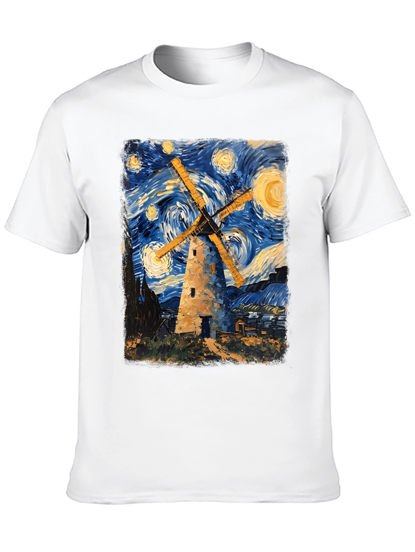 Starry Night Windmill Graphic T-Shirt