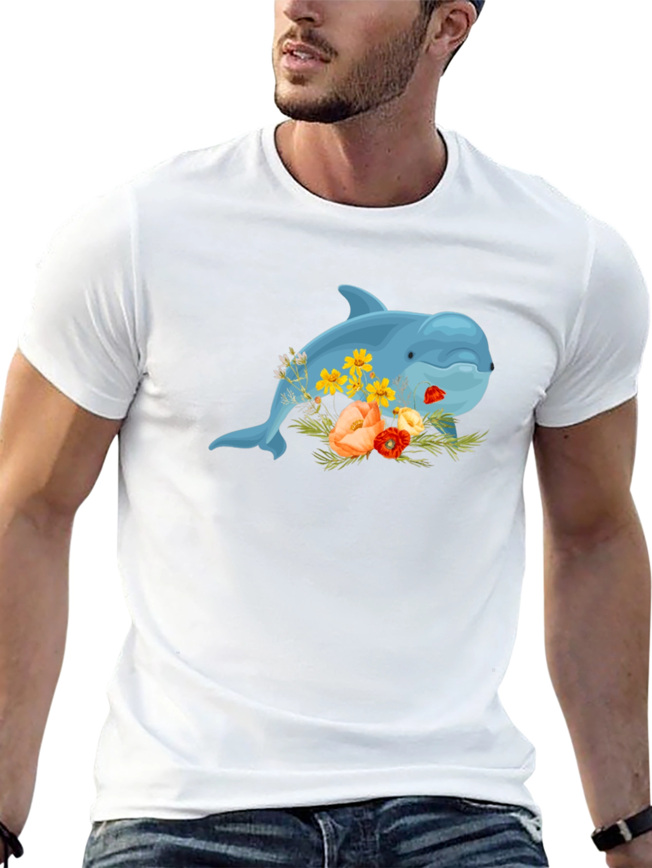Floral Dolphin Black T-Shirt