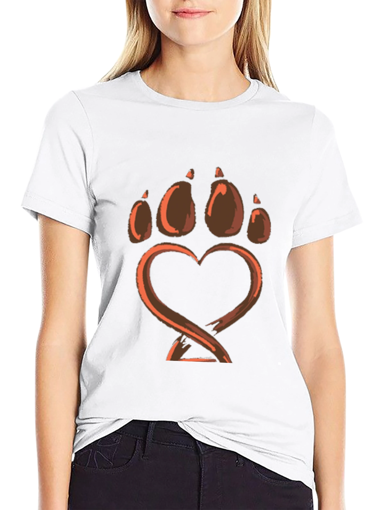 Paw Print Heart Graphic Tee - Soft Black Shirt
