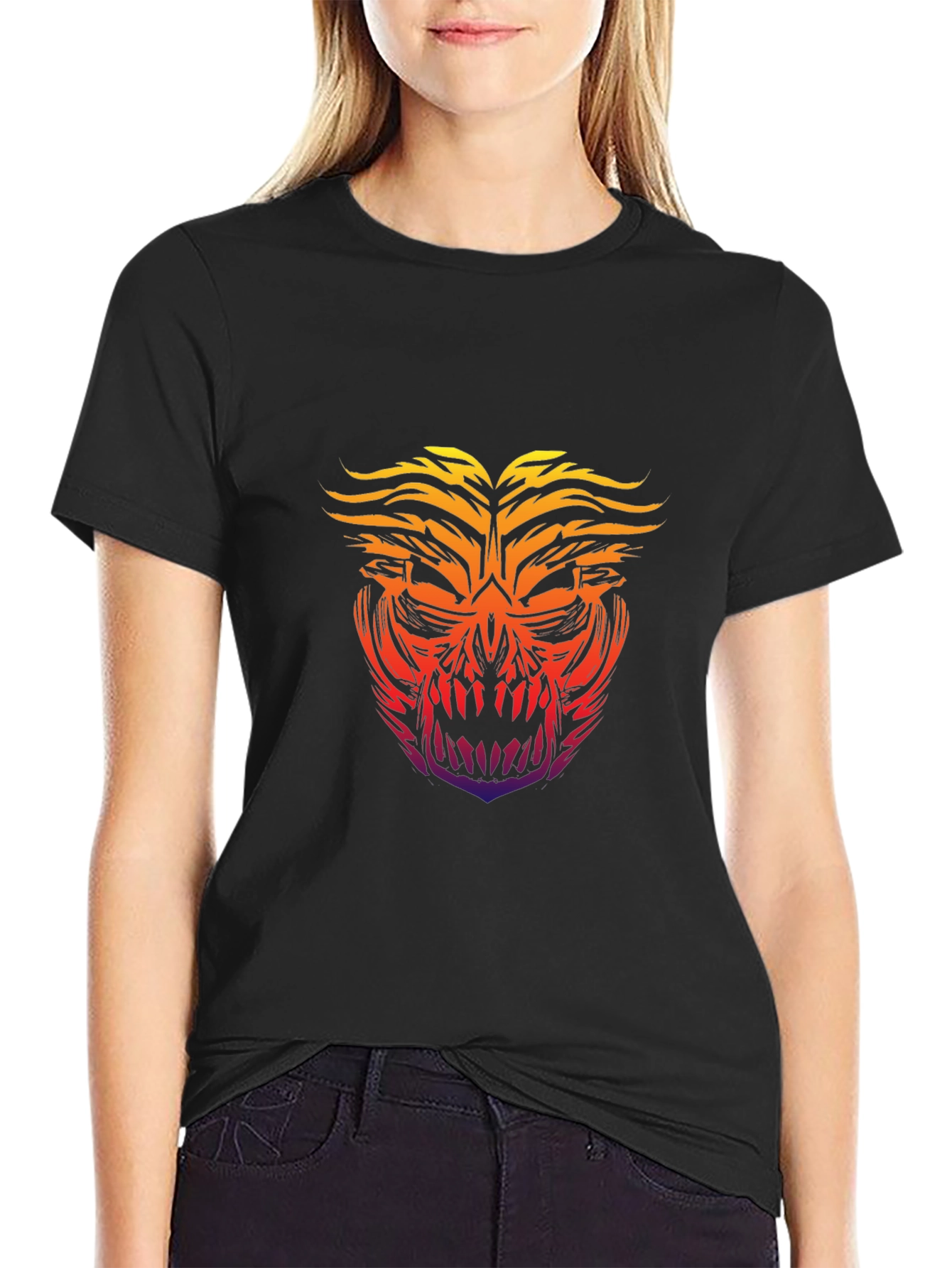 Fiery Skull Graphic Tee - Bold Black T-Shirt