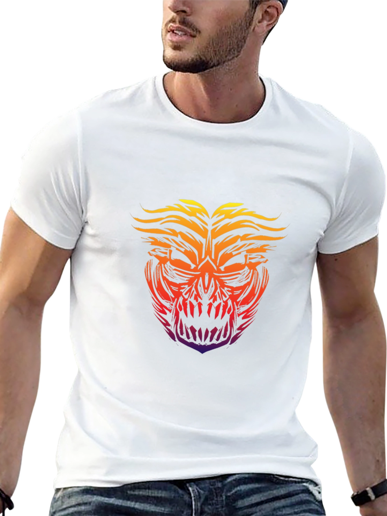 Fiery Skull Graphic Tee - Bold Black T-Shirt