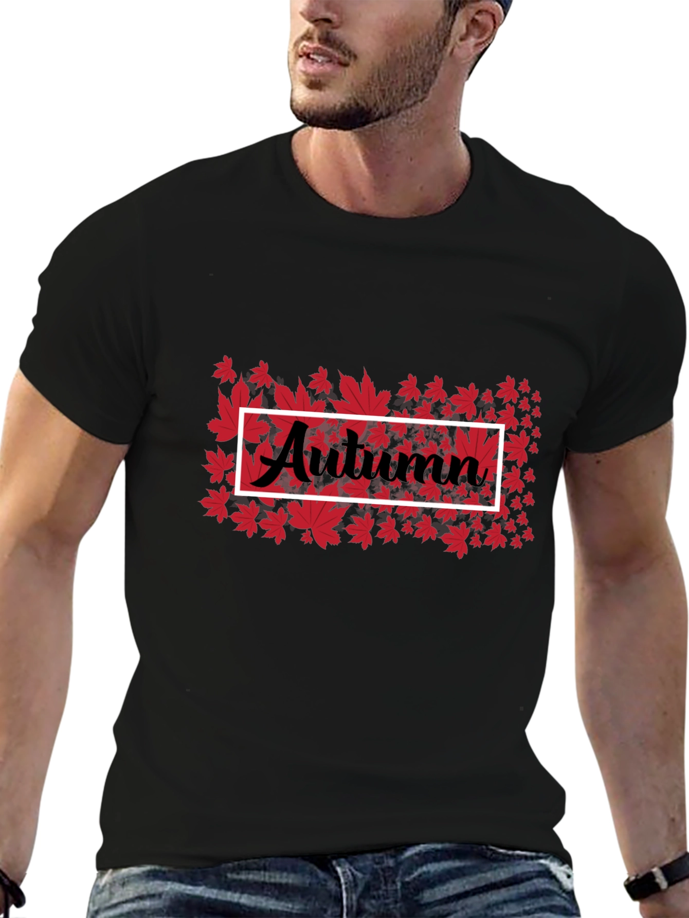 Autumn Leaves Graphic Tee - Black Cotton Casual Shirt