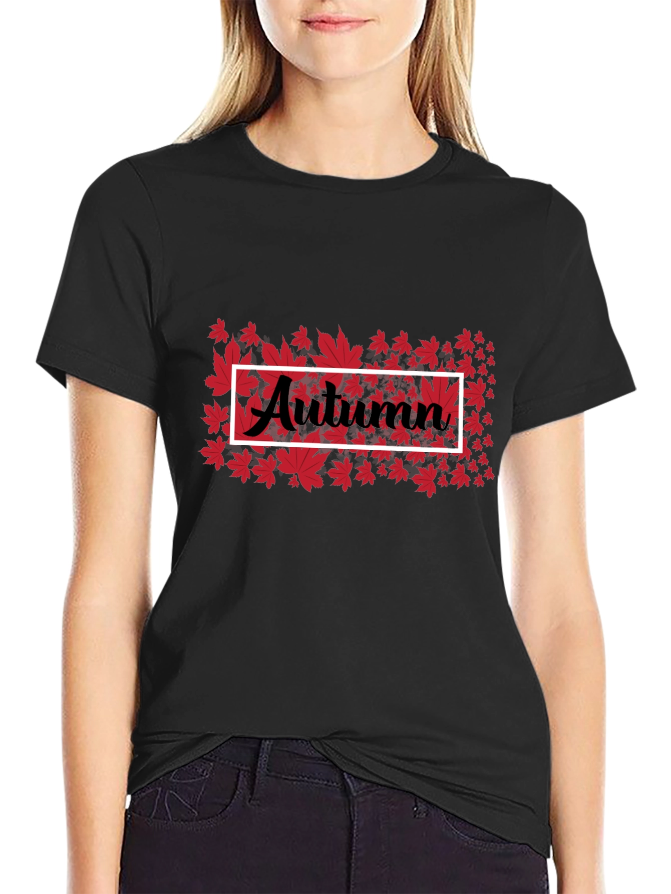 Autumn Leaves Graphic Tee - Black Cotton Casual Shirt