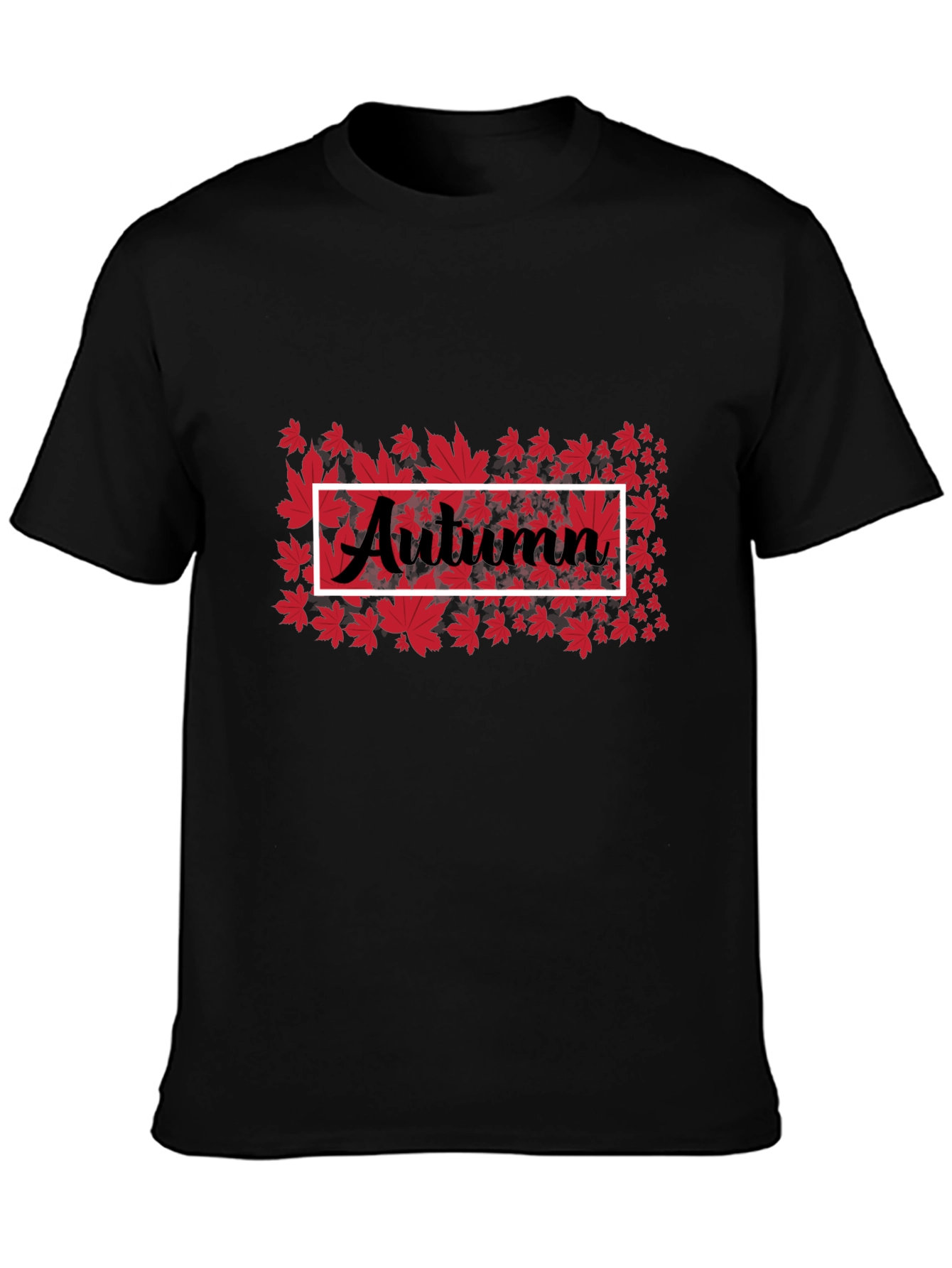 Autumn Leaves Graphic Tee - Black Cotton Casual Shirt
