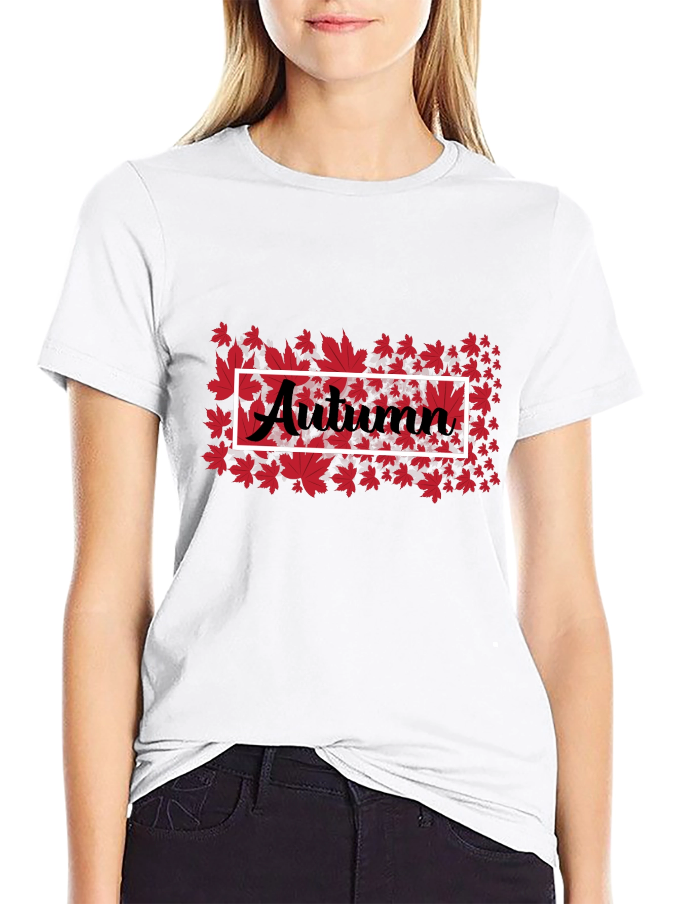 Autumn Leaves Graphic Tee - Black Cotton Casual Shirt