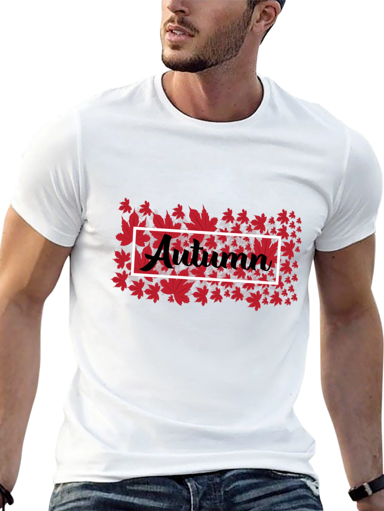 Autumn Leaves Graphic Tee - Black Cotton Casual Shirt