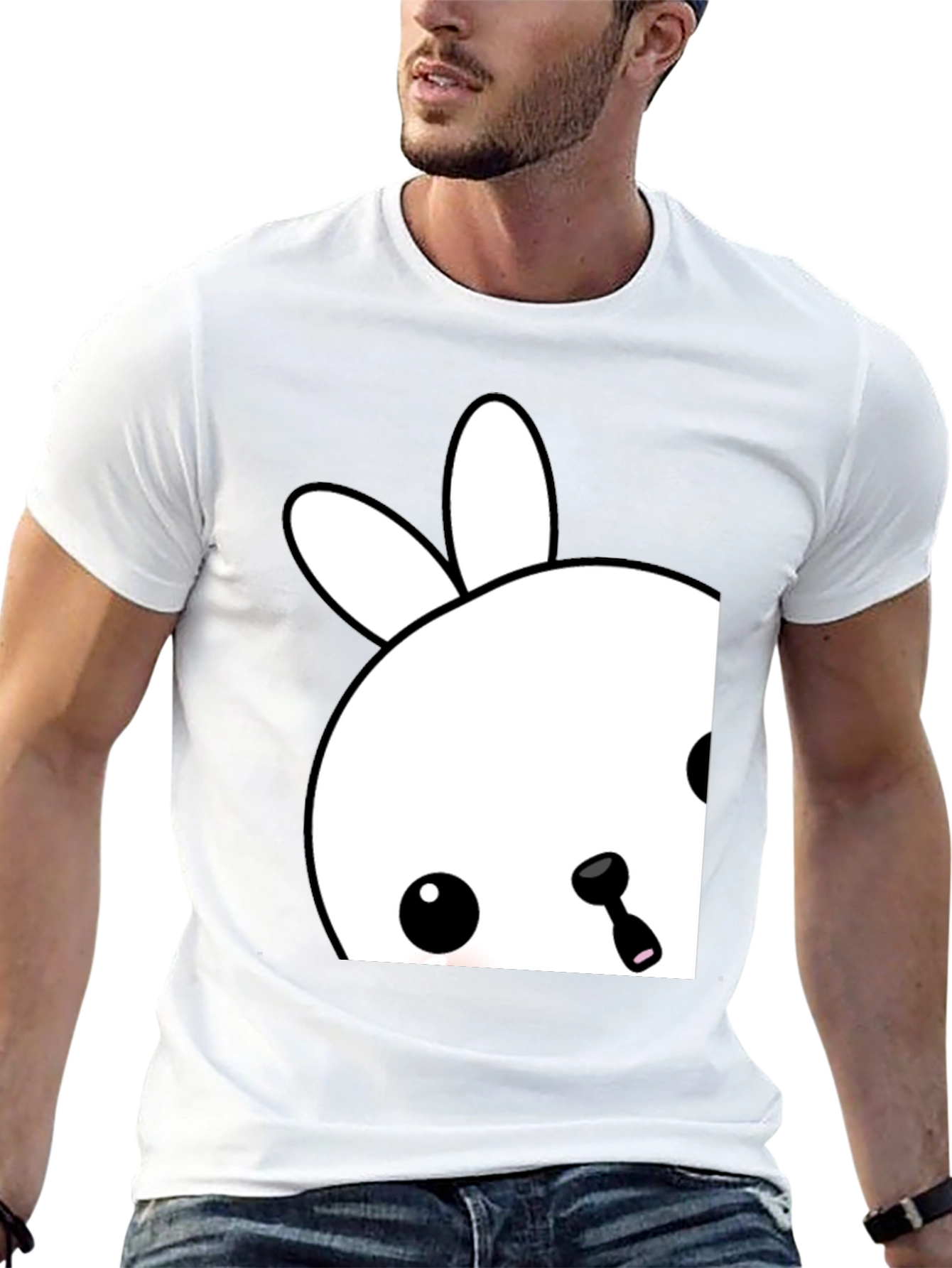 Cute Bunny Graphic Tee - Black Cotton Blend