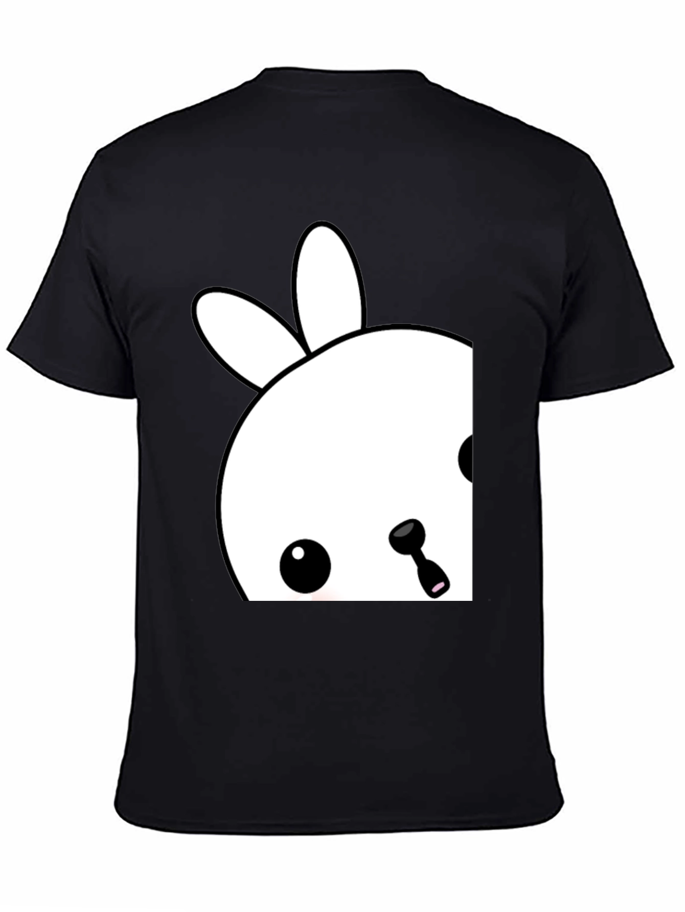 Cute Bunny Graphic Tee - Black Cotton Blend