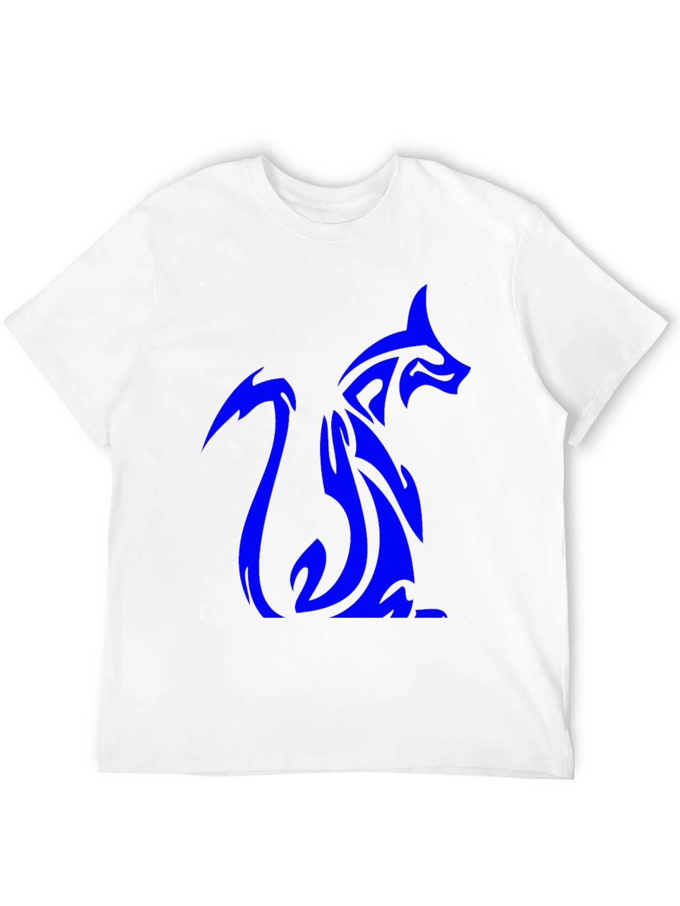 Tribal Blue Fox Design Black T-Shirt